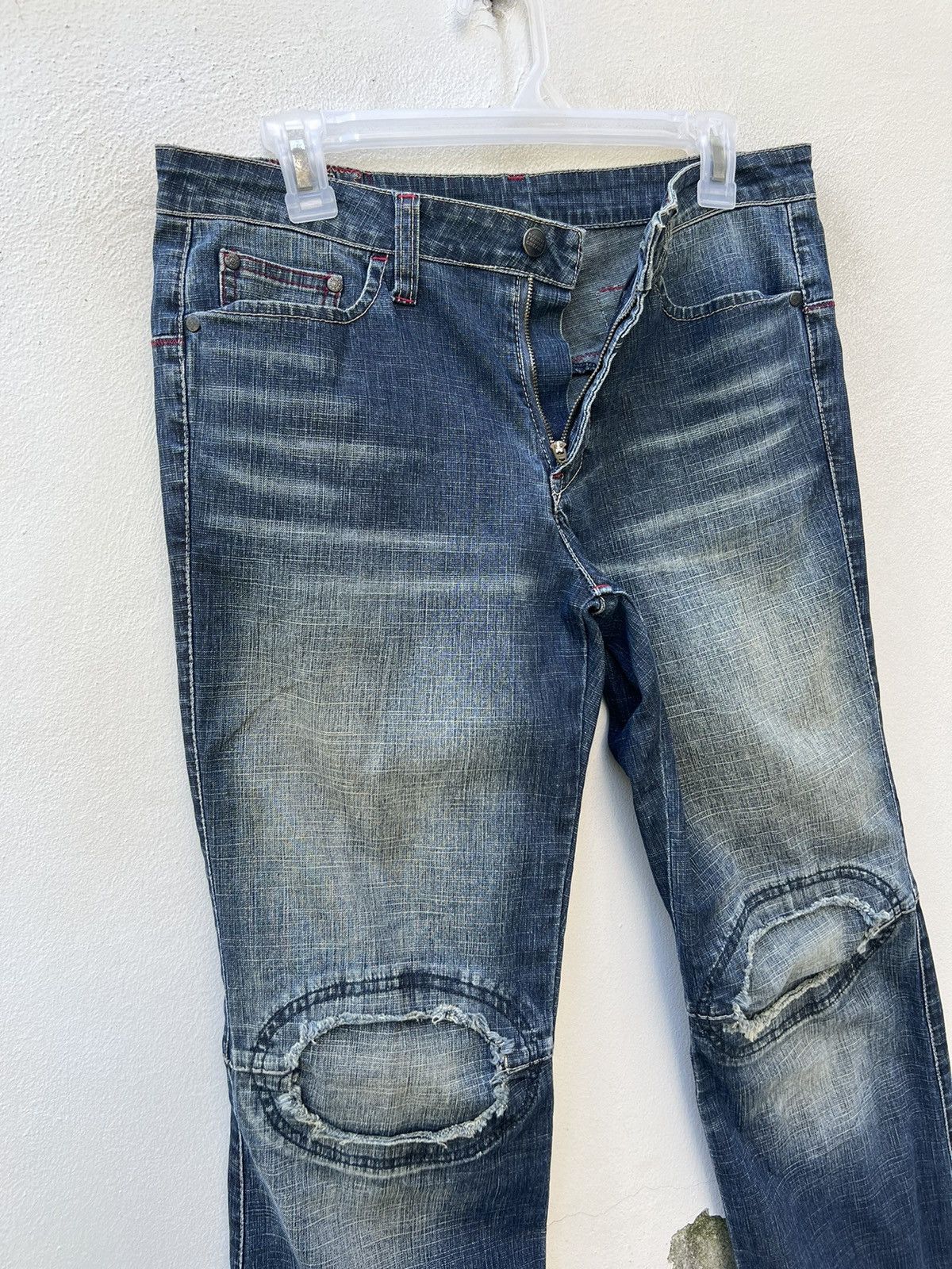 Marithe + Francois Girbaud Vintage MFG Patch Knee Fade Denim Stretch Flare Jeans Size US 31 - 8 Thumbnail