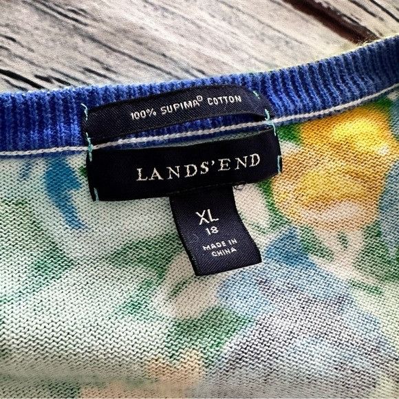 Lands end lands end 100 supima cotton floral cardigan sweater grailed