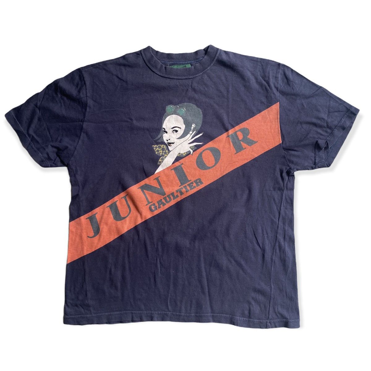 image of Jean Paul Gaultier Vintage Junior Gaultier Women Print T Shirt in Navy, Men's (Size Large)