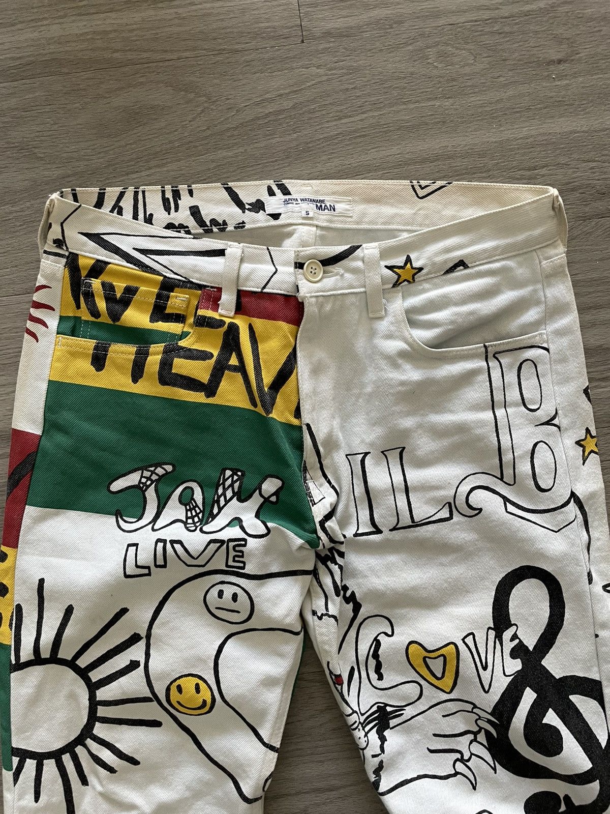 image of Comme Des Garcons x Junya Watanabe Ad2002 Jamaica Bob Marley Pants in White, Men's (Size 31)