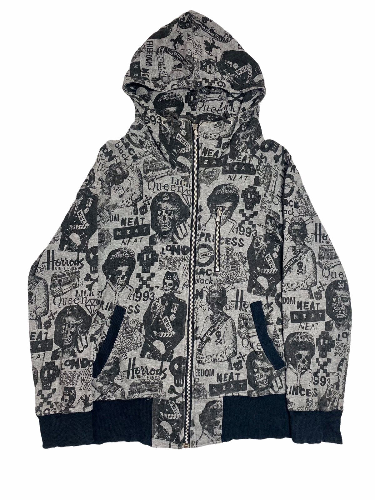 image of 2000S World Wide Love - Skeleton Zip Hoodie in Grey, Men's (Size Medium)
