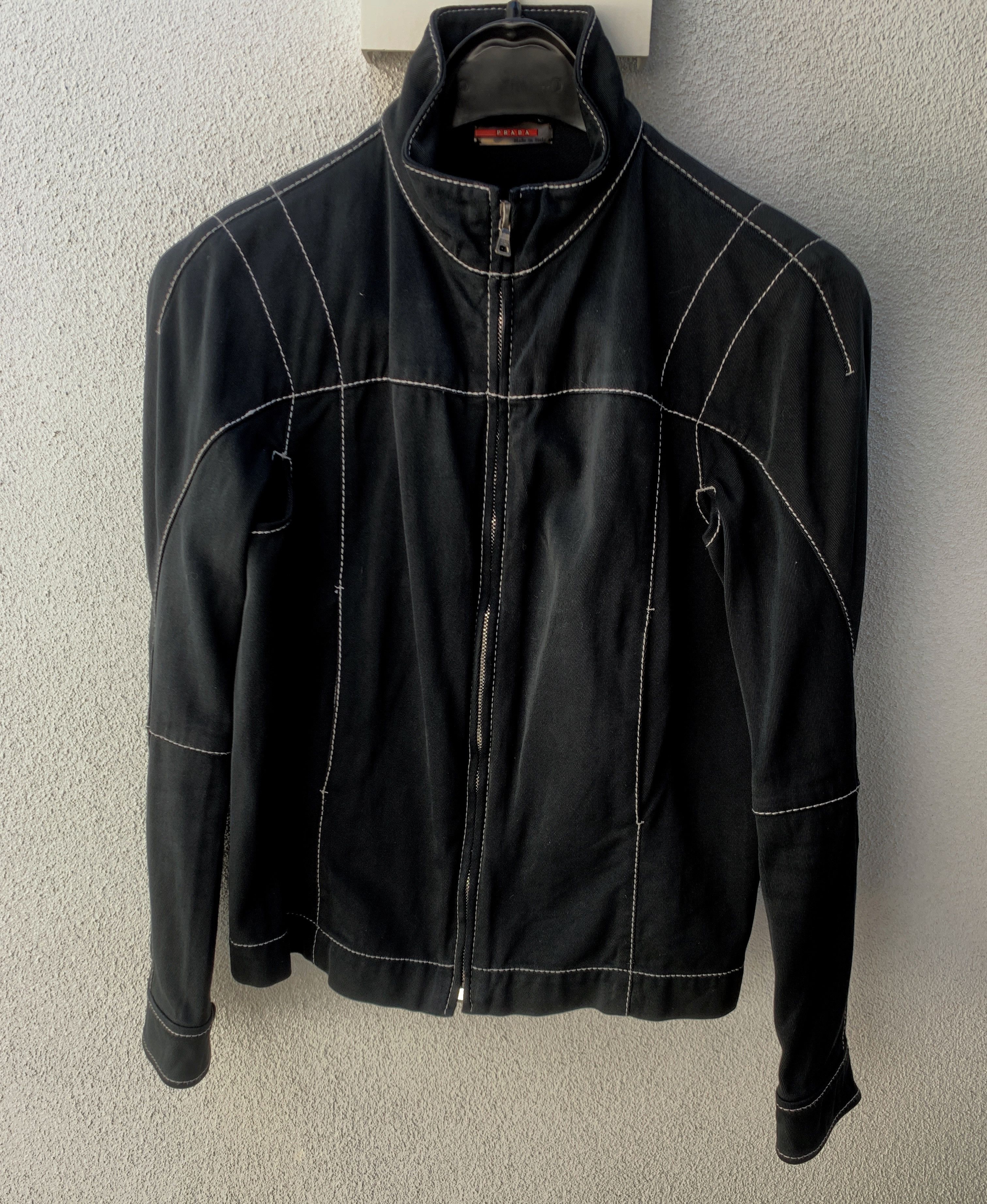 image of Prada Vintage 90's Black Biker Cotton Jacket, Men's (Size Small)