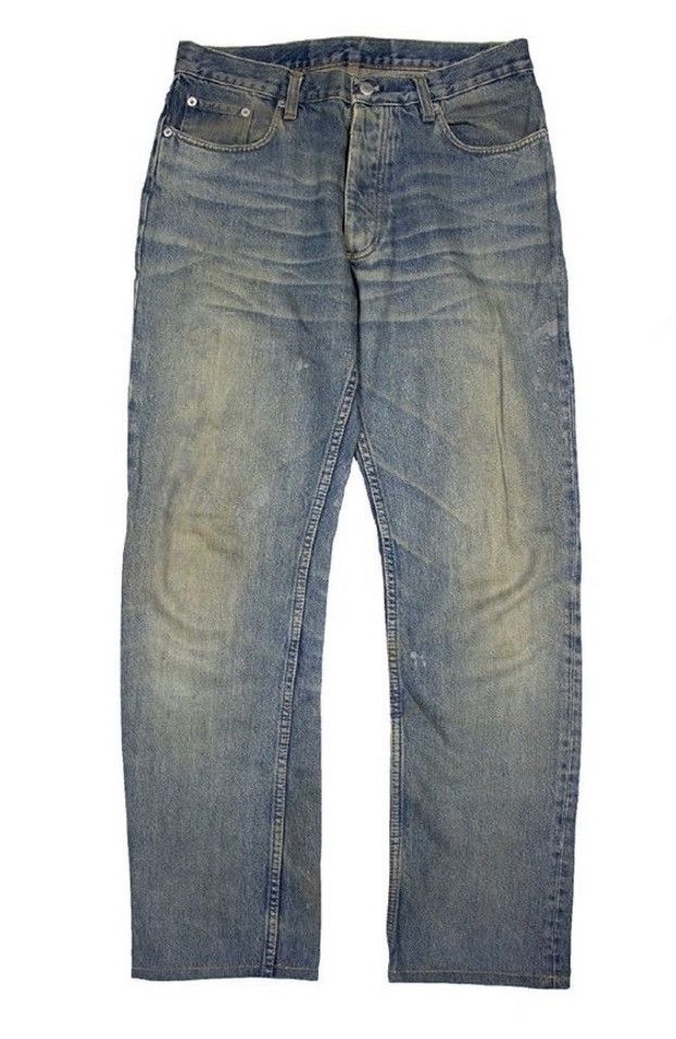 image of Helmut Lang Painter Jean Grey Metallic Rubberized Paint Ss1999 in Bleach, Men's (Size 31)