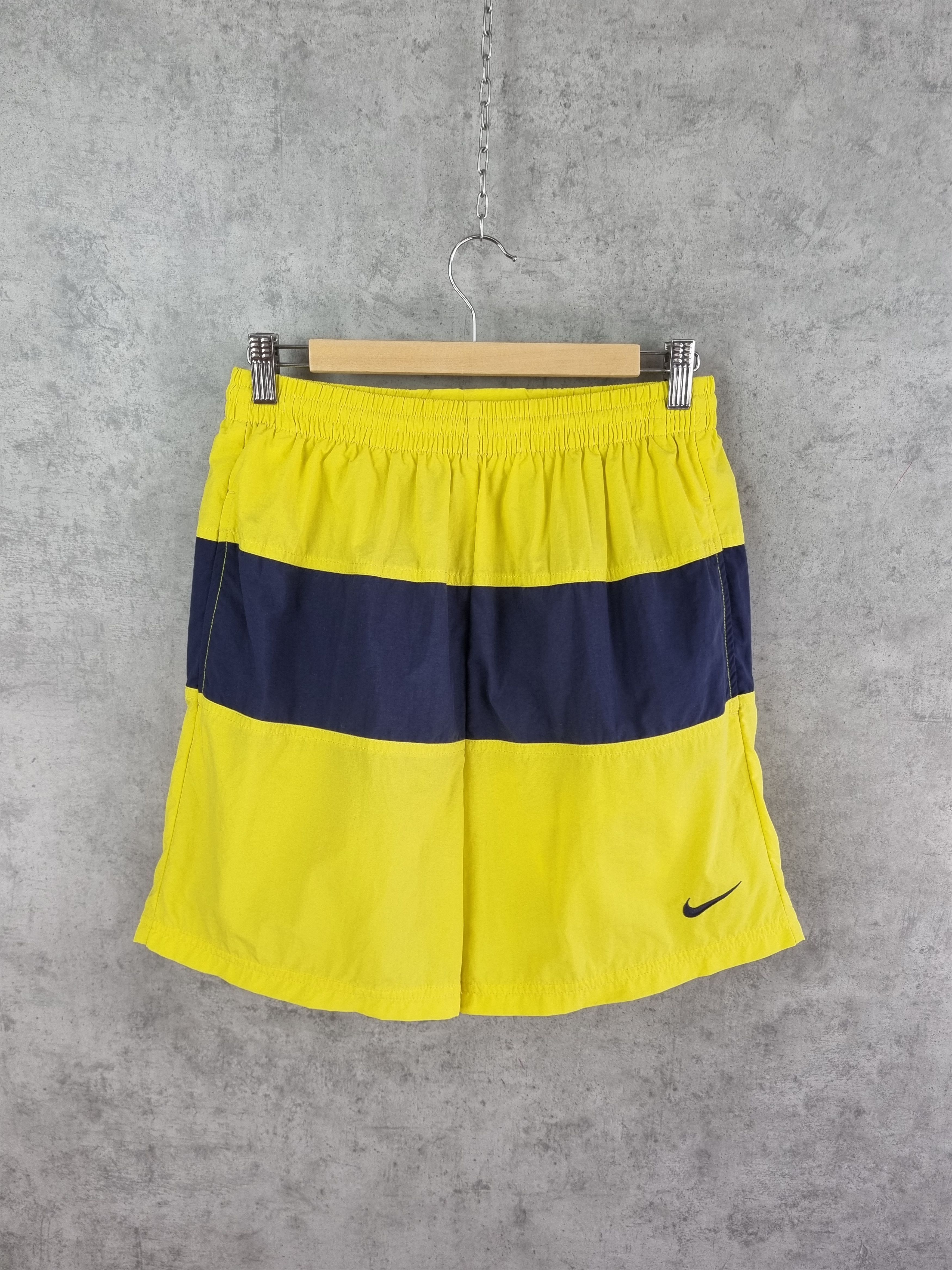 Nike × Vintage Rare NIKE Big Swoosh Sun Yellow Nylon Shorts Size US 31 - 2 Thumbnail