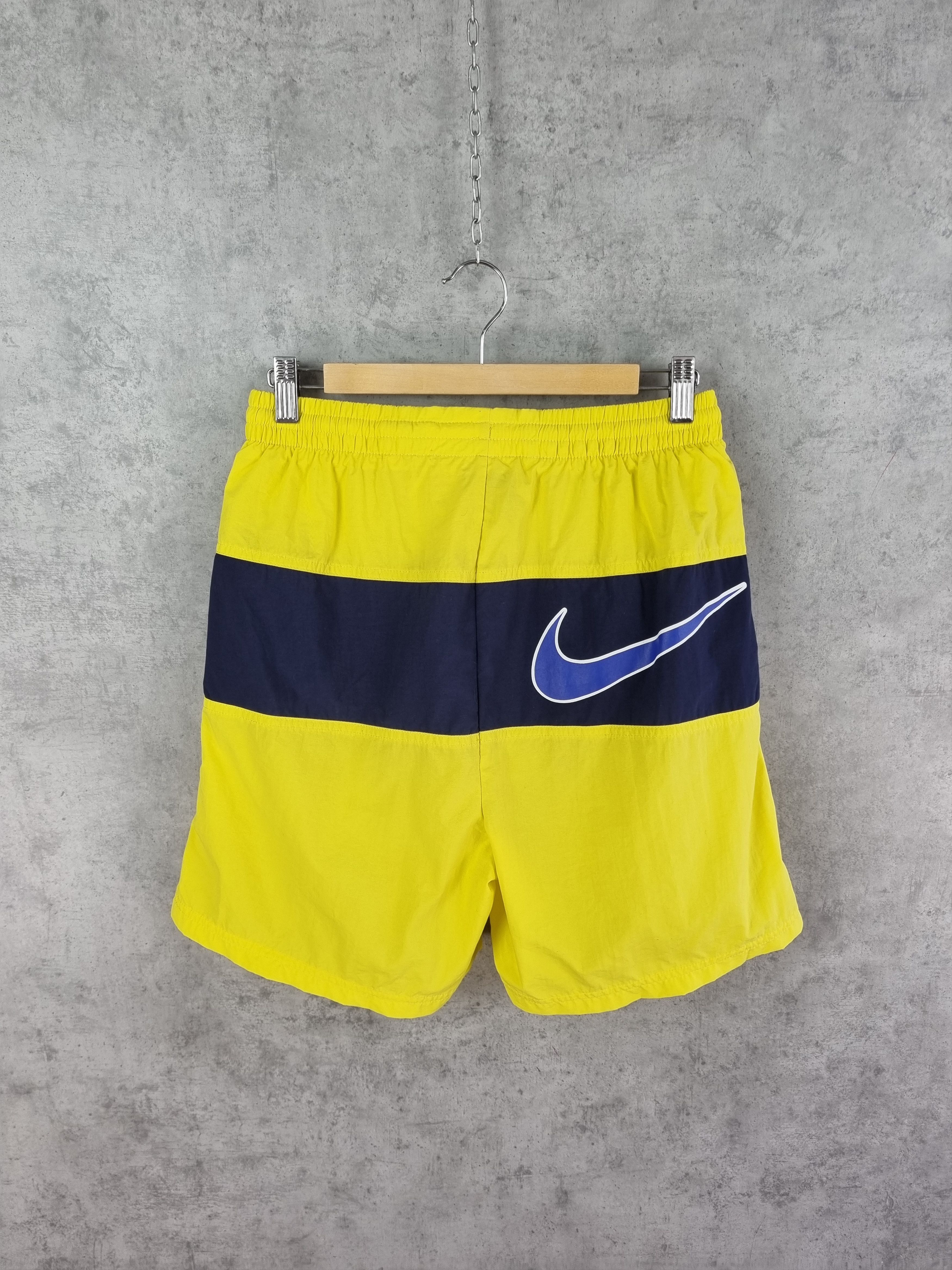 Nike × Vintage Rare NIKE Big Swoosh Sun Yellow Nylon Shorts Size US 31 - 1 Thumbnail