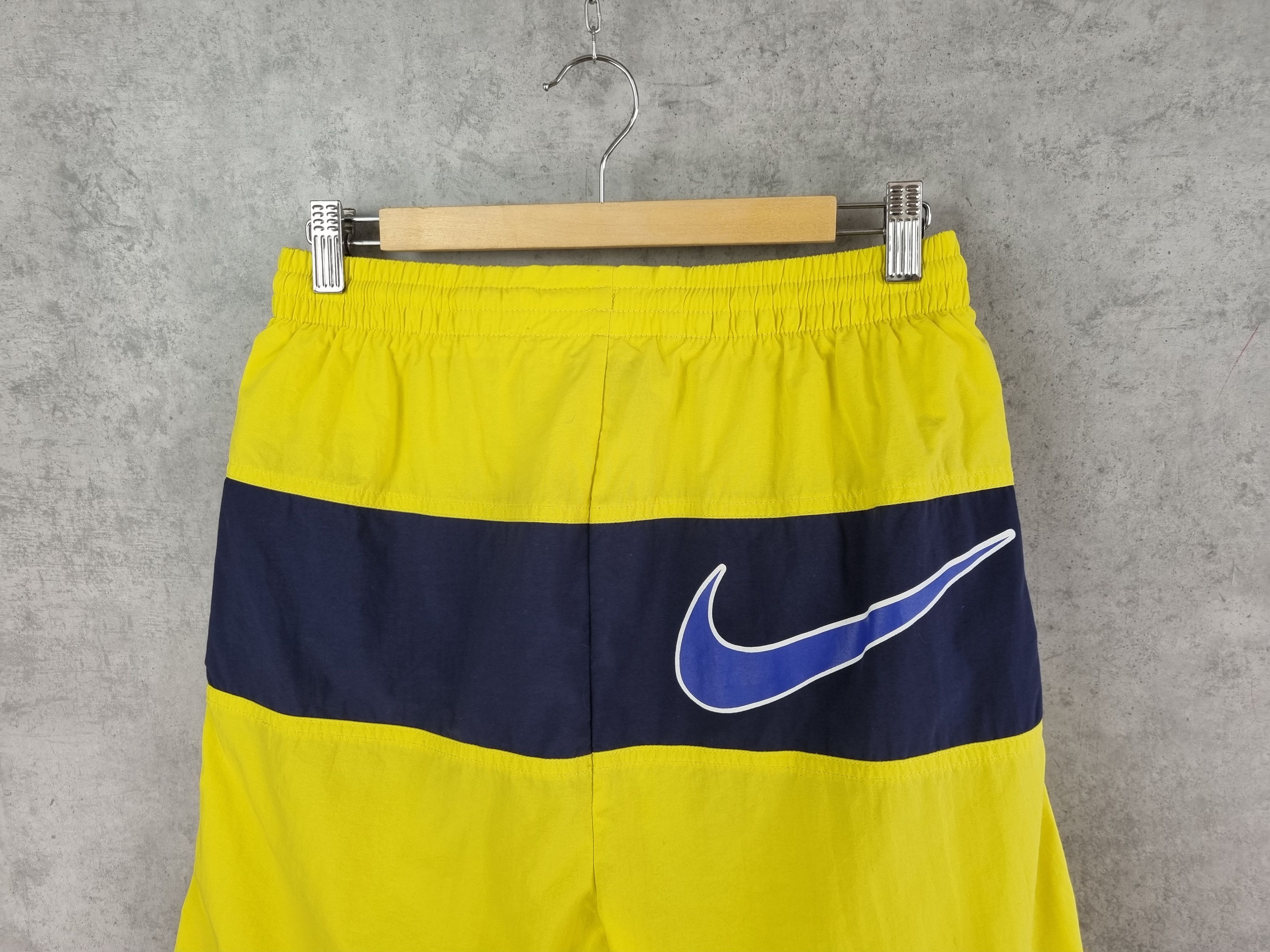 Nike × Vintage Rare NIKE Big Swoosh Sun Yellow Nylon Shorts Size US 31 - 3 Thumbnail