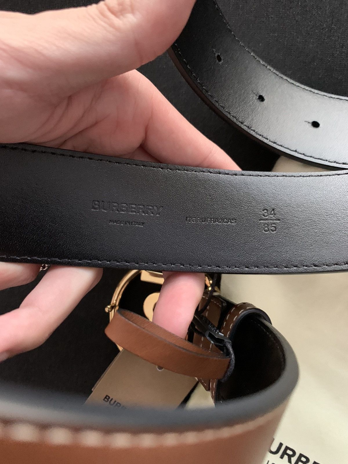 Burberry Burberry Monogram Motif Topstiched Leather Belt Size 30 - 7 Thumbnail