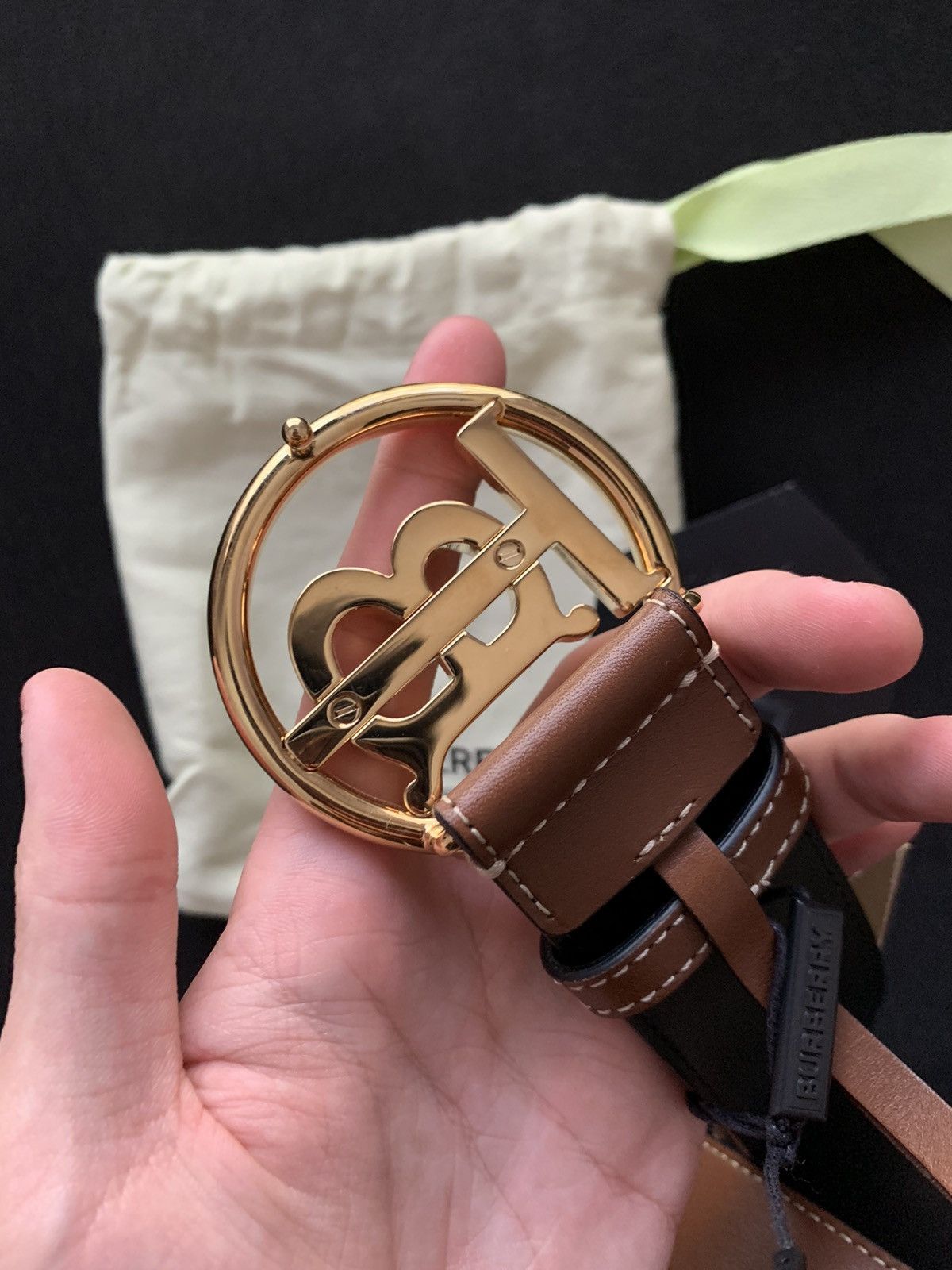 Burberry Burberry Monogram Motif Topstiched Leather Belt Size 30 - 5 Thumbnail