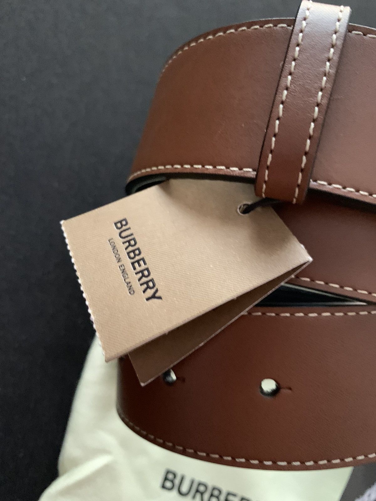 Burberry Burberry Monogram Motif Topstiched Leather Belt Size 30 - 3 Thumbnail
