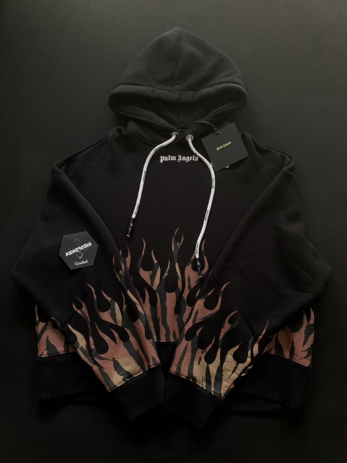 image of Palm Angels Palm Angel Tiger Flame Exclusive Hoodie in Black, Men's (Size Medium)