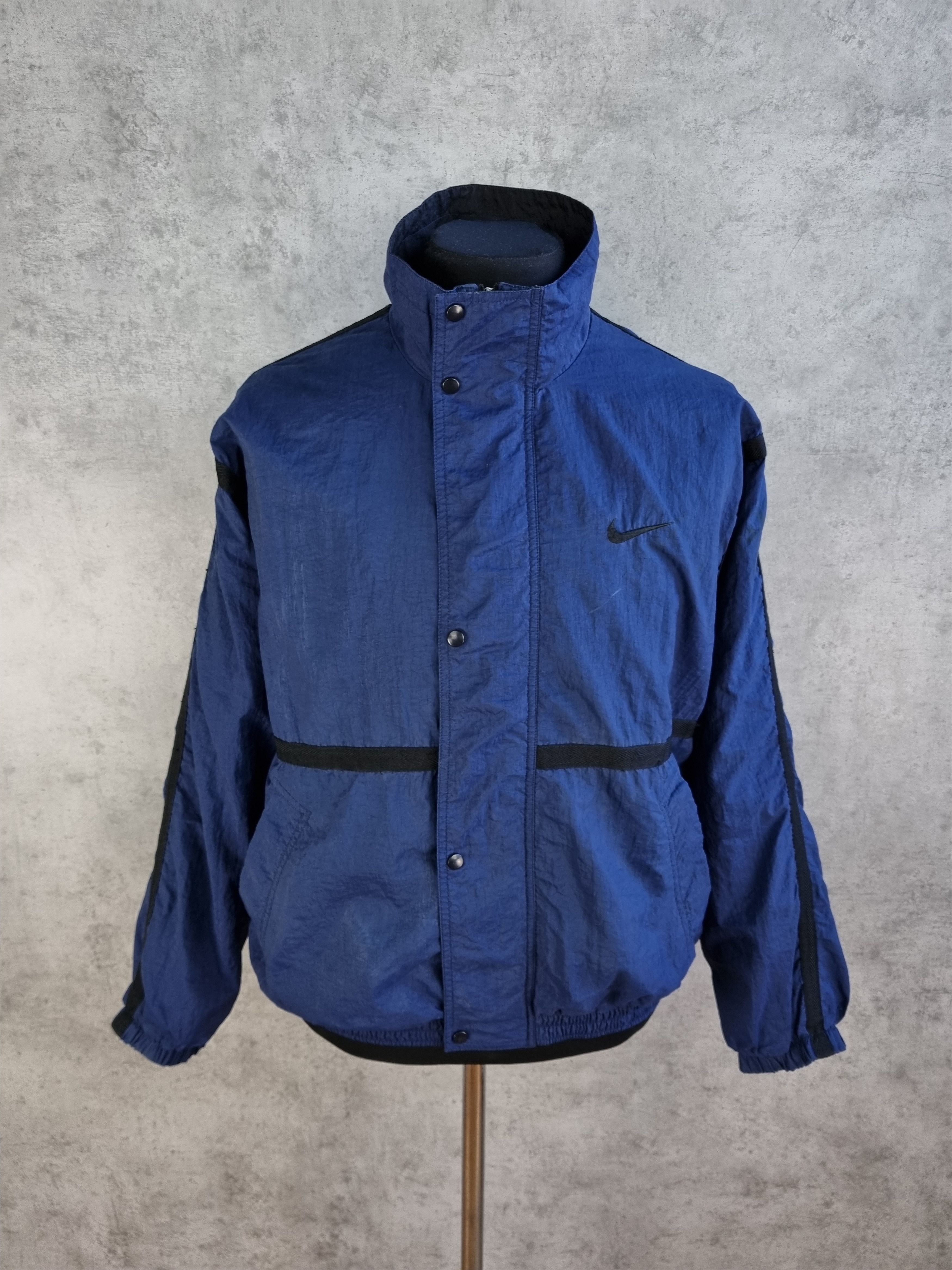 Nike × Vintage Vintage 90s Nylon Navy Nike Track Top Parachute Jacket Size US M / EU 48-50 / 2 - 14 Thumbnail