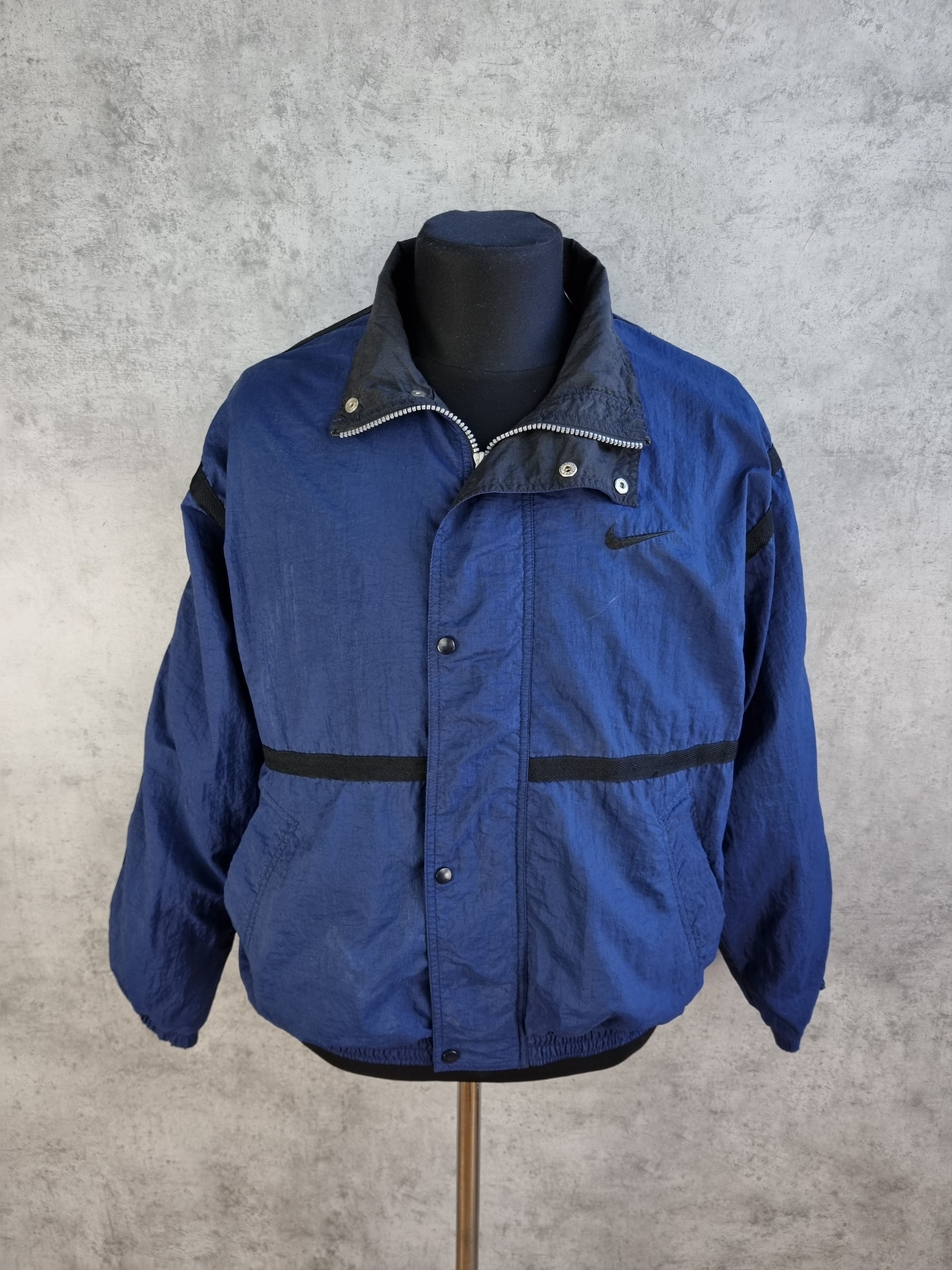 Nike × Vintage Vintage 90s Nylon Navy Nike Track Top Parachute Jacket Size US M / EU 48-50 / 2 - 1 Thumbnail