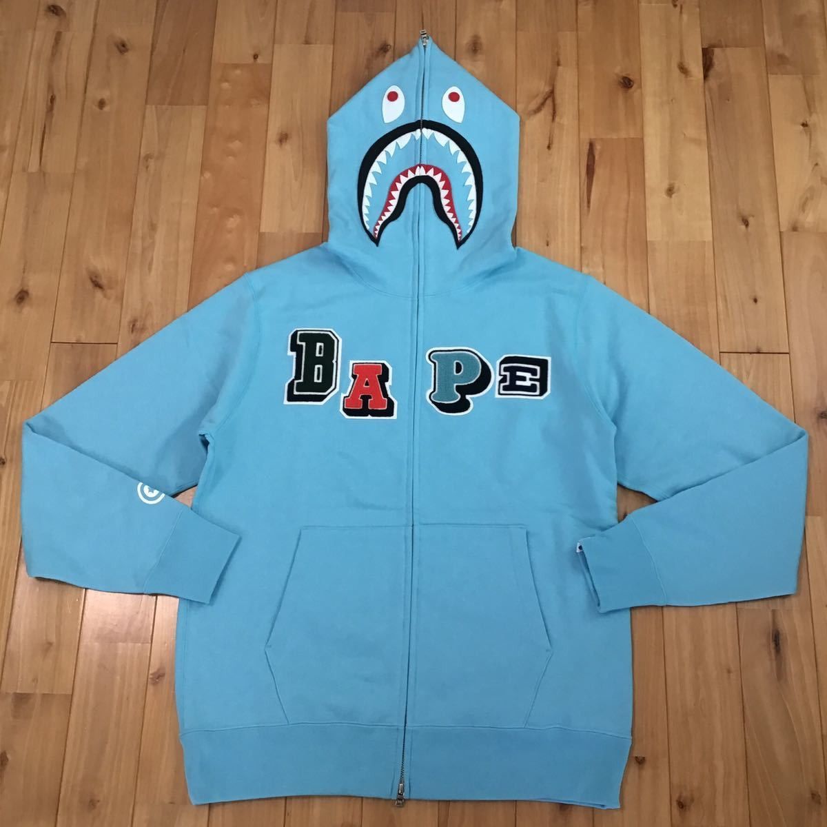 image of Bape Logo Multi Fonts Shark Full Zip Hoodie A Bathing Ape in Light Blue, Men's (Size 2XL)
