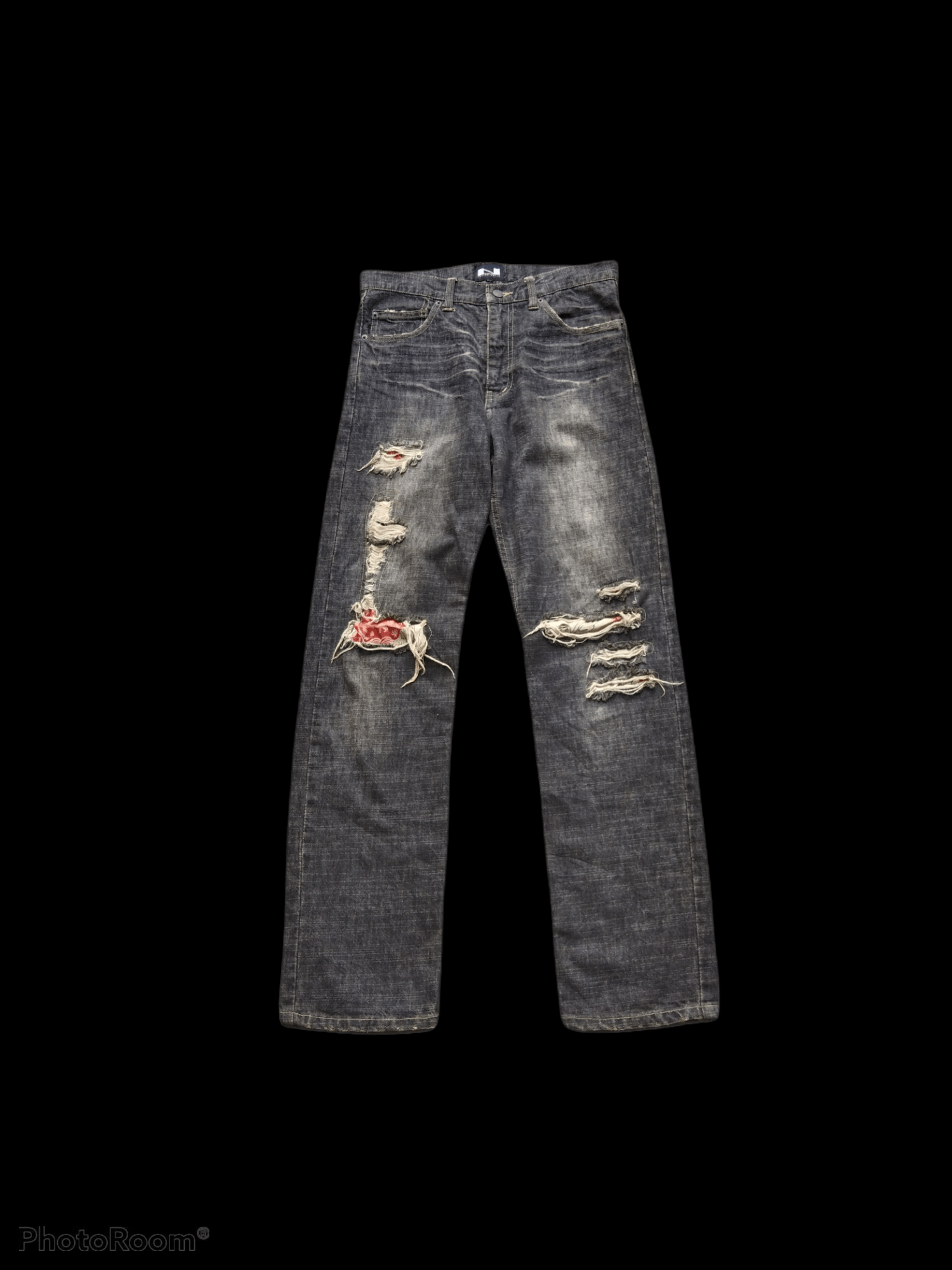 If Six Was Nine DiSTRESSED PACTHWORK NYLAUS CREW DESIGN WORK DENIM PANTS Size US 31 - 1 Thumbnail