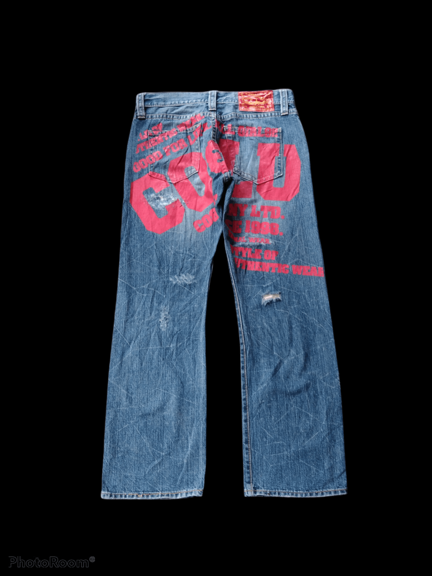 Japanese Brand DISTRESSED RIPED JAPANESE BRAND CO&LU SPELLOUT PANTS Size US 32 / EU 48 - 1 Thumbnail