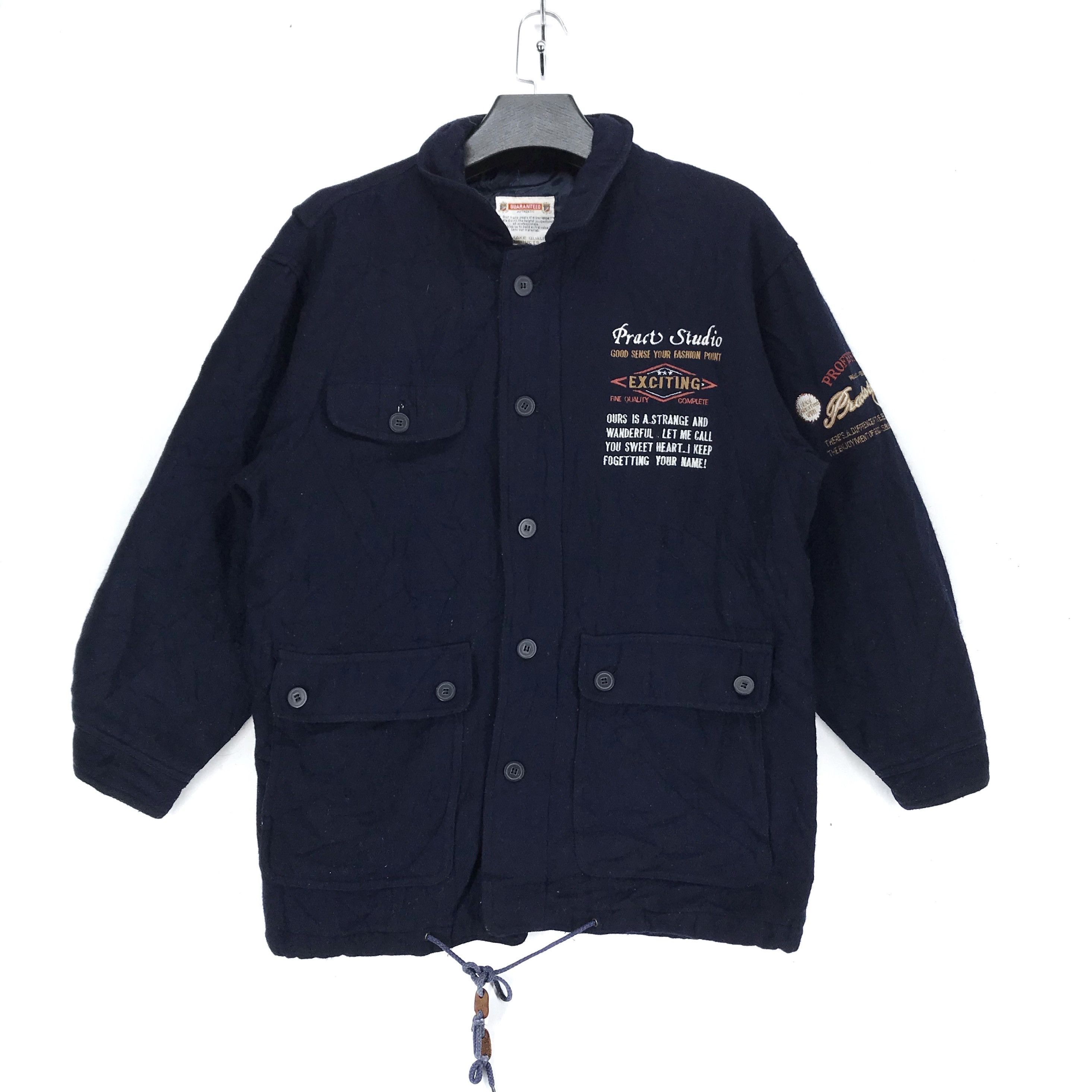 image of Vintage Pract Studio Embroidered Wool Chore Jacket 2641-105 in Blue, Men's (Size Medium)