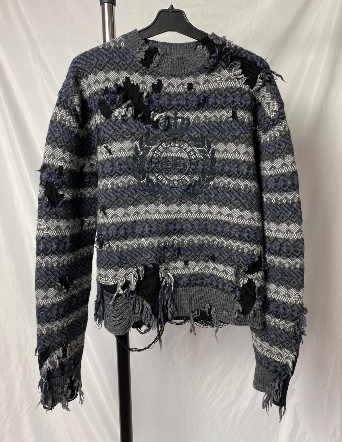 Pre-owned Balenciaga Bb Distressed Knit Sweater In Black