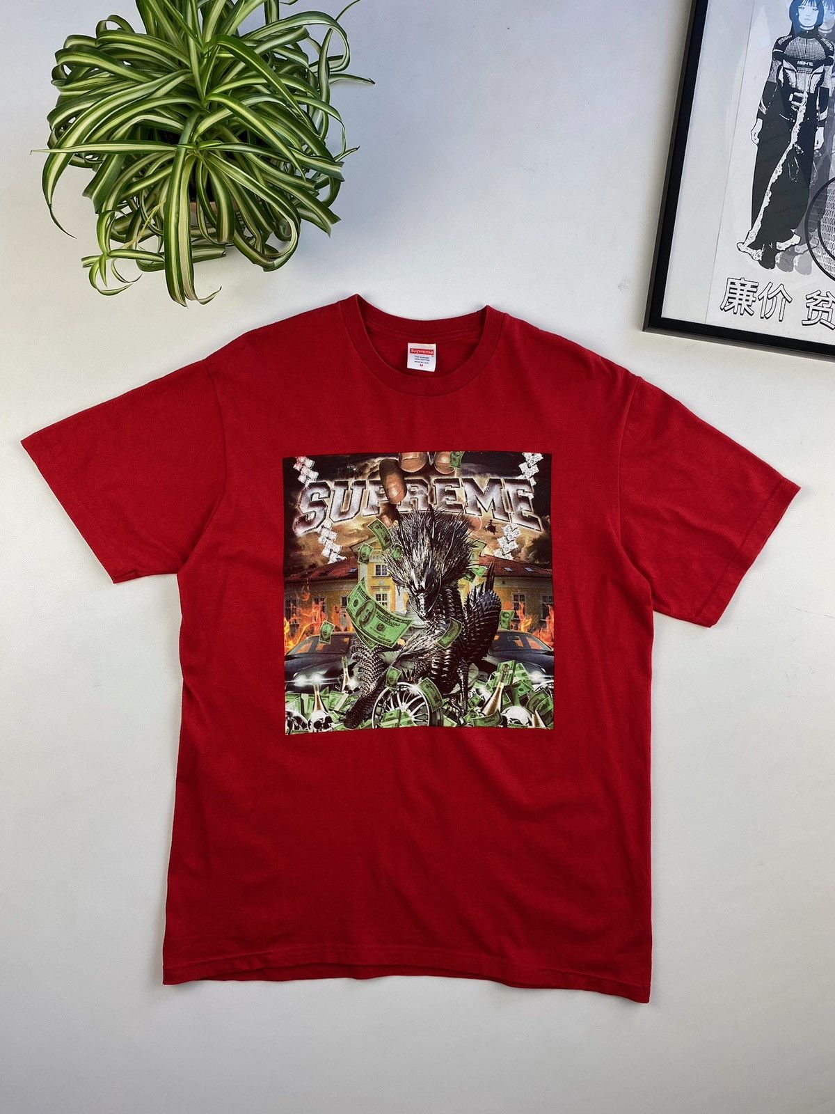 image of Supreme Dragon Tee Dollars in Red, Men's (Size Medium)