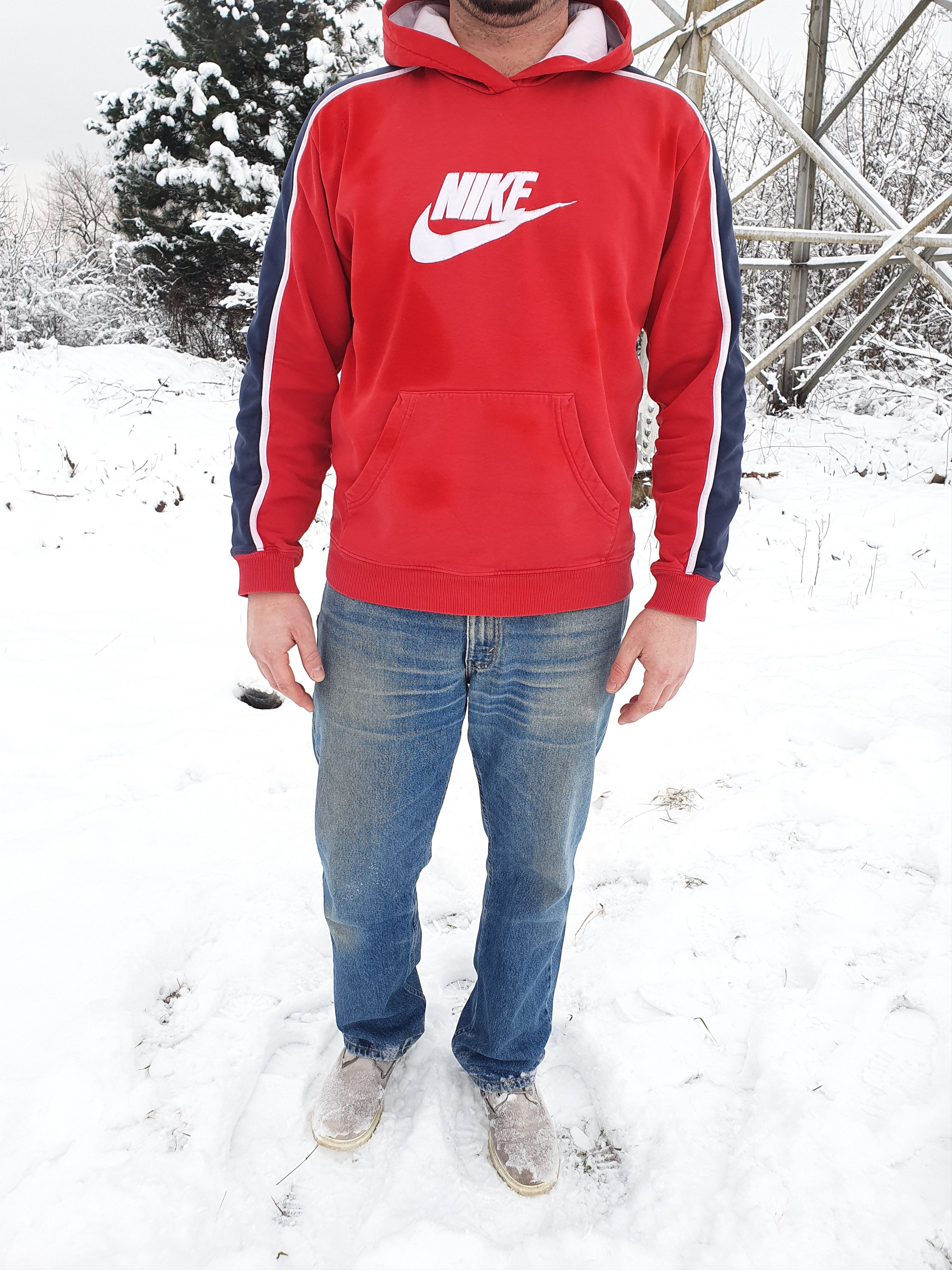 Nike × Vintage 90s Faded Nike Red Hoodie Sweatshirt Size US M / EU 48-50 / 2 - 5 Thumbnail