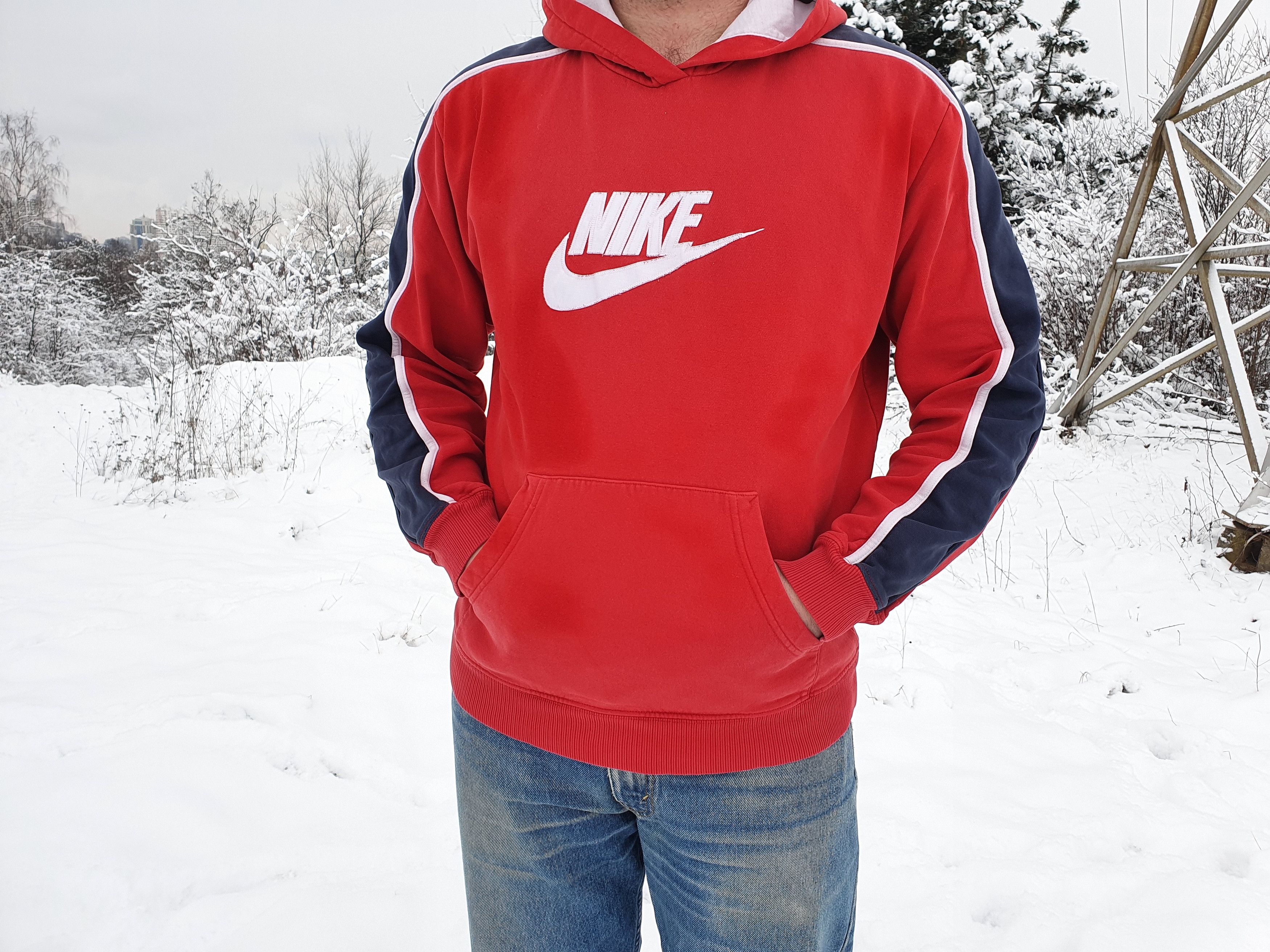 Nike × Vintage 90s Faded Nike Red Hoodie Sweatshirt Size US M / EU 48-50 / 2 - 3 Thumbnail