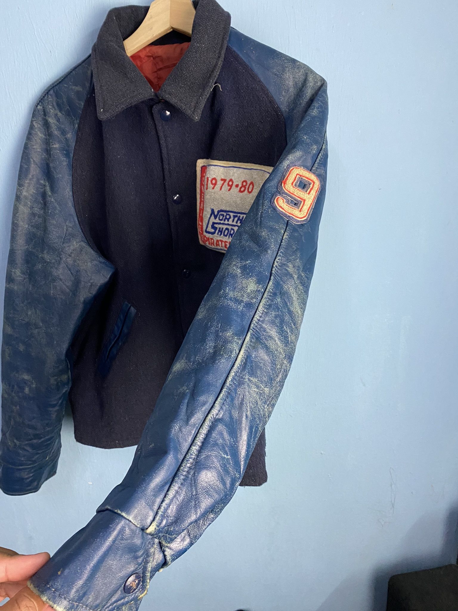 Vintage Vintage 80's Varsity Jacket Leather Sleeve Hand Size US L / EU 52-54 / 3 - 7 Thumbnail