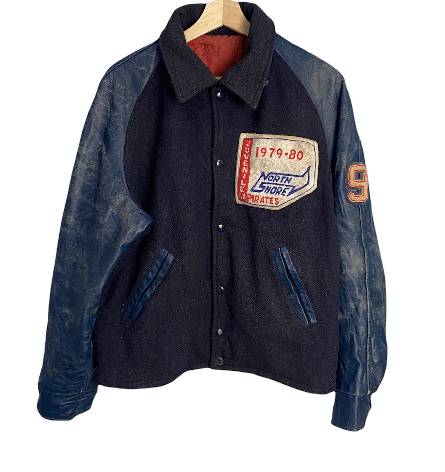 Vintage Vintage 80's Varsity Jacket Leather Sleeve Hand Size US L / EU 52-54 / 3 - 1 Thumbnail