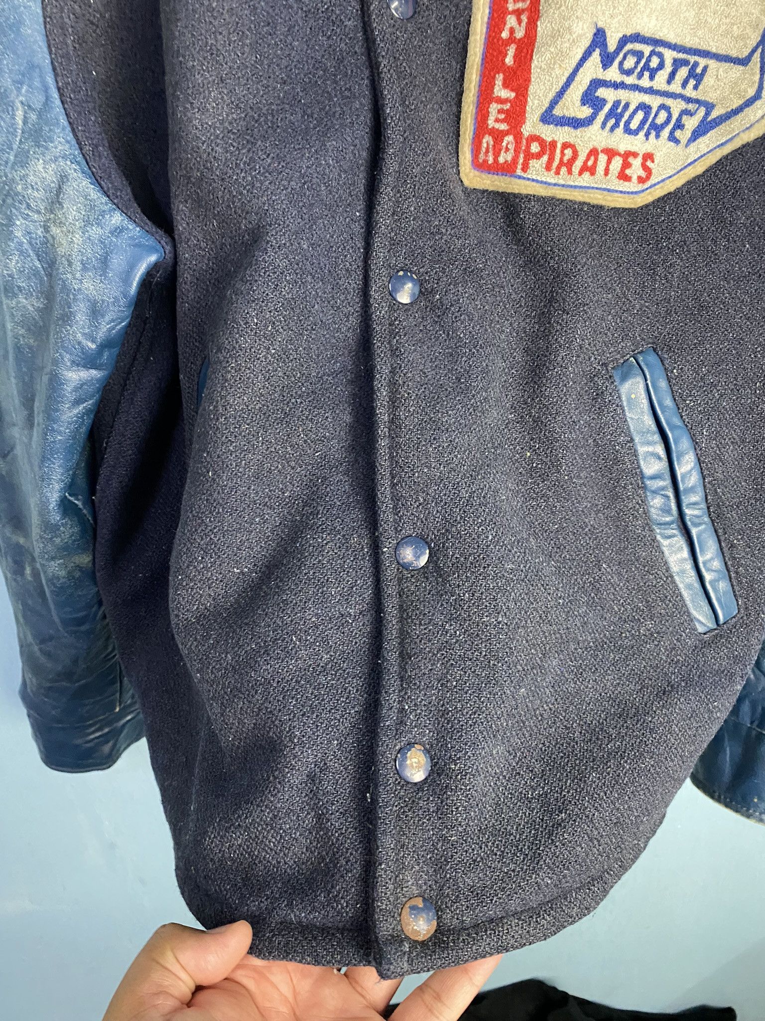 Vintage Vintage 80's Varsity Jacket Leather Sleeve Hand Size US L / EU 52-54 / 3 - 10 Thumbnail