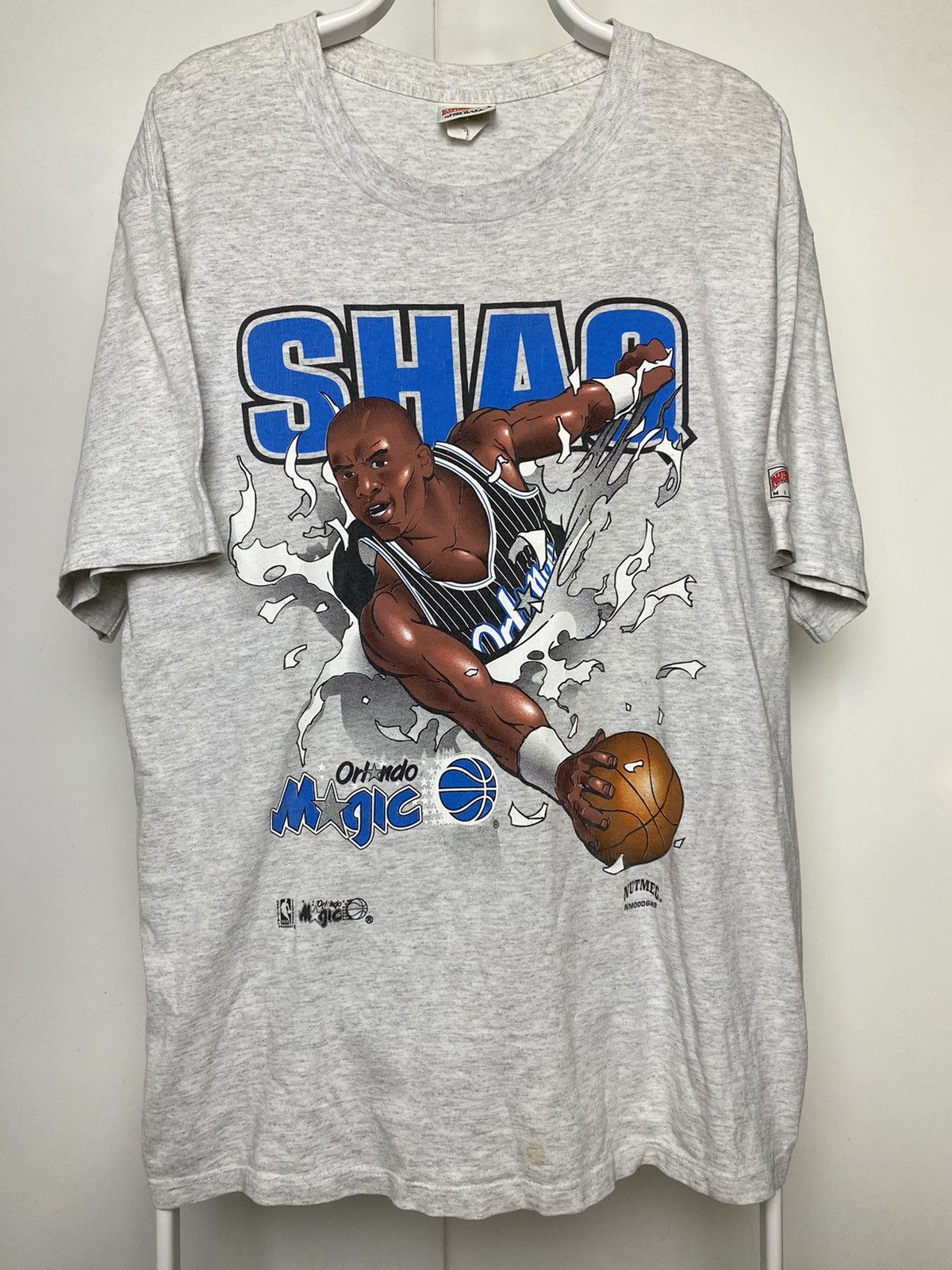 image of NBA x Nutmeg Mills Shaquille O Neal Vintage Graphic T Shirt Nutmeg Made In Usa in Grey (Size XL)