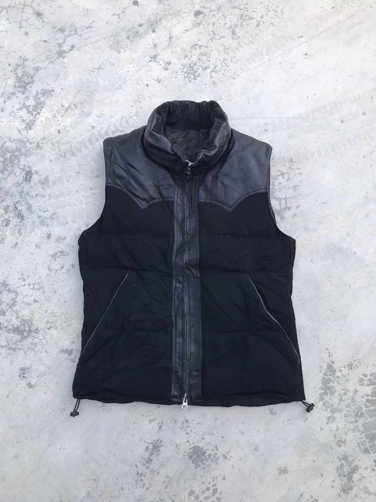 image of Abahouse Wool Leather Puffer Vest in Black, Men's (Size Medium)