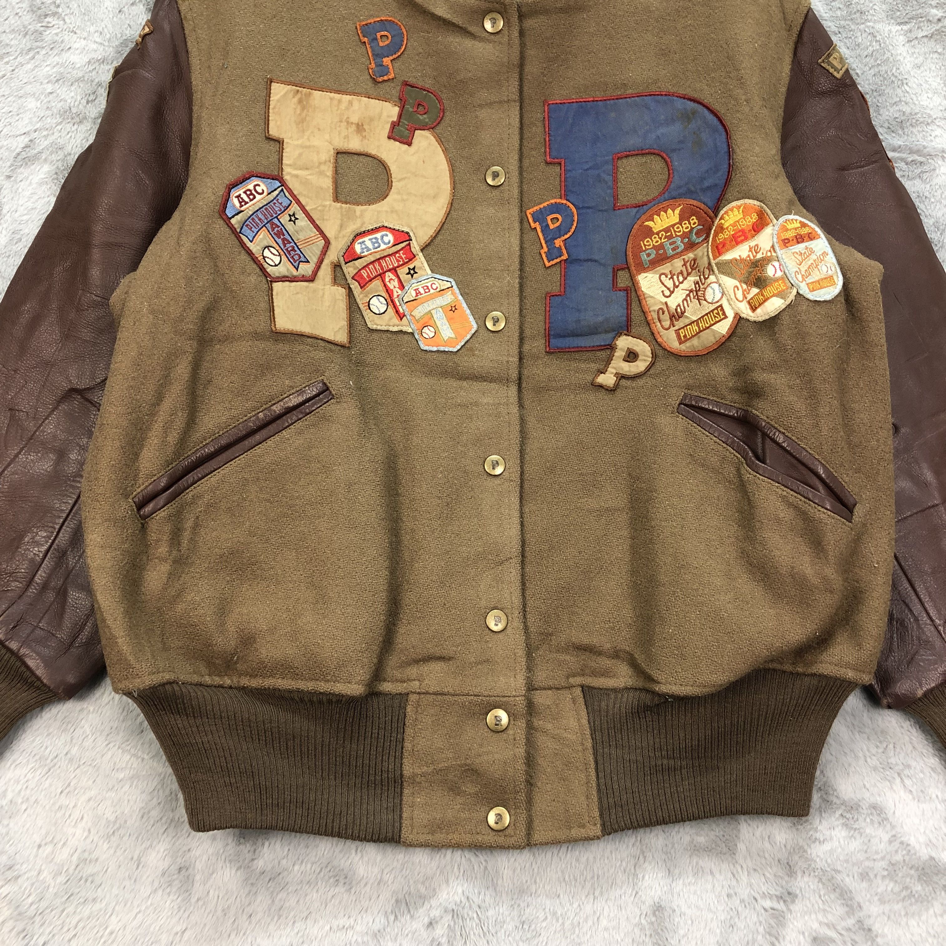 Pink House Vintage 80s PINK HOUSE Patches Logo Varsity Jacket #4918-36 Size XL / US 12-14 / IT 48-50 - 5 Thumbnail
