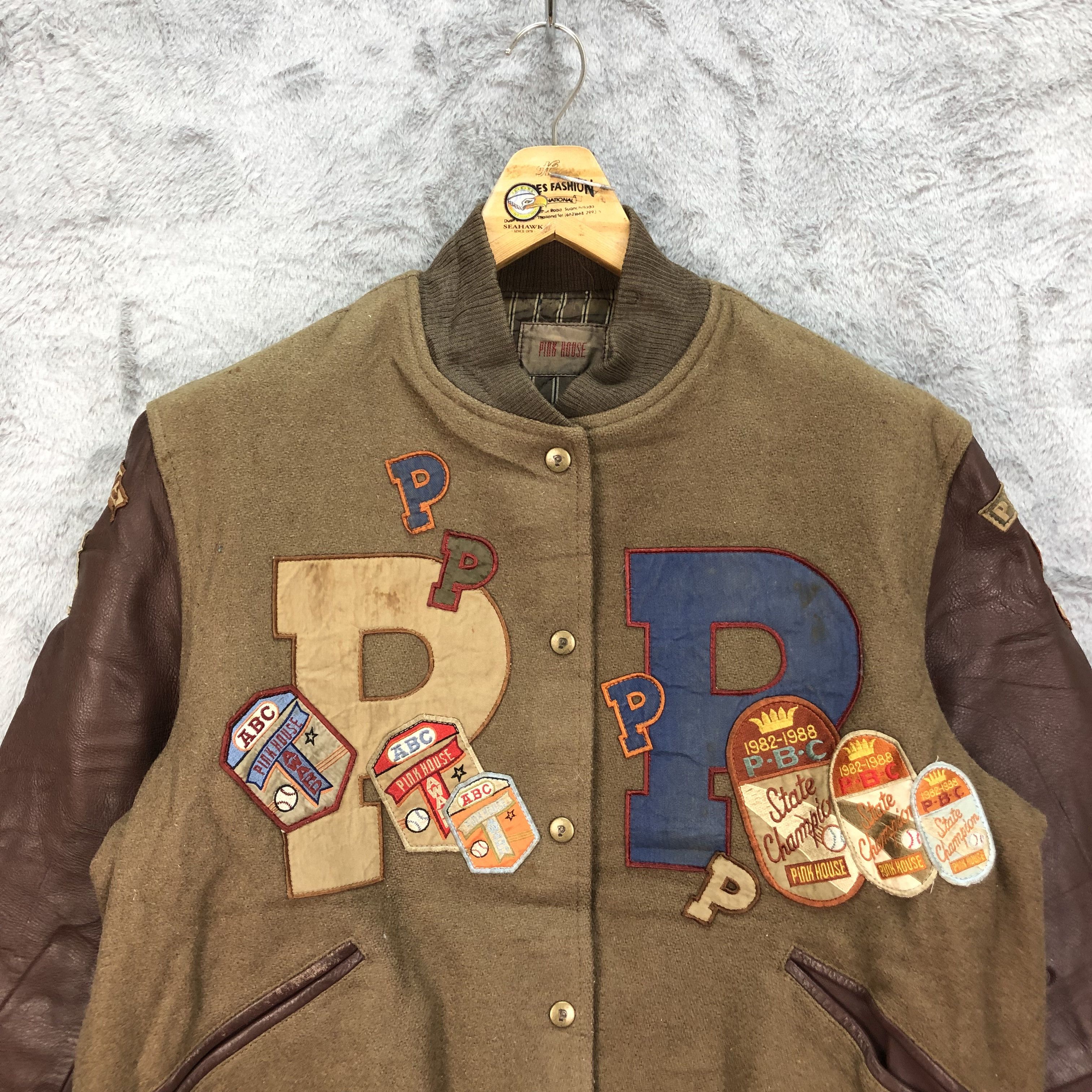 Pink House Vintage 80s PINK HOUSE Patches Logo Varsity Jacket #4918-36 Size XL / US 12-14 / IT 48-50 - 2 Thumbnail