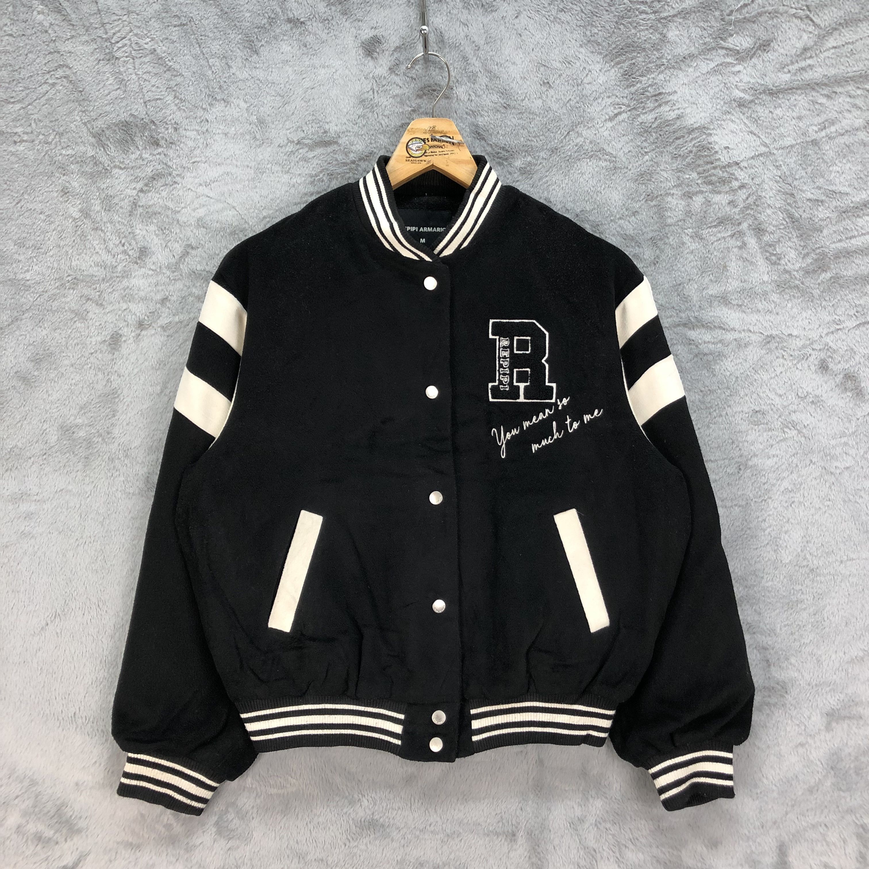image of Repipi Armario Wool Varsity Jacket 4836-173 in Black White, Women's (Size Medium)