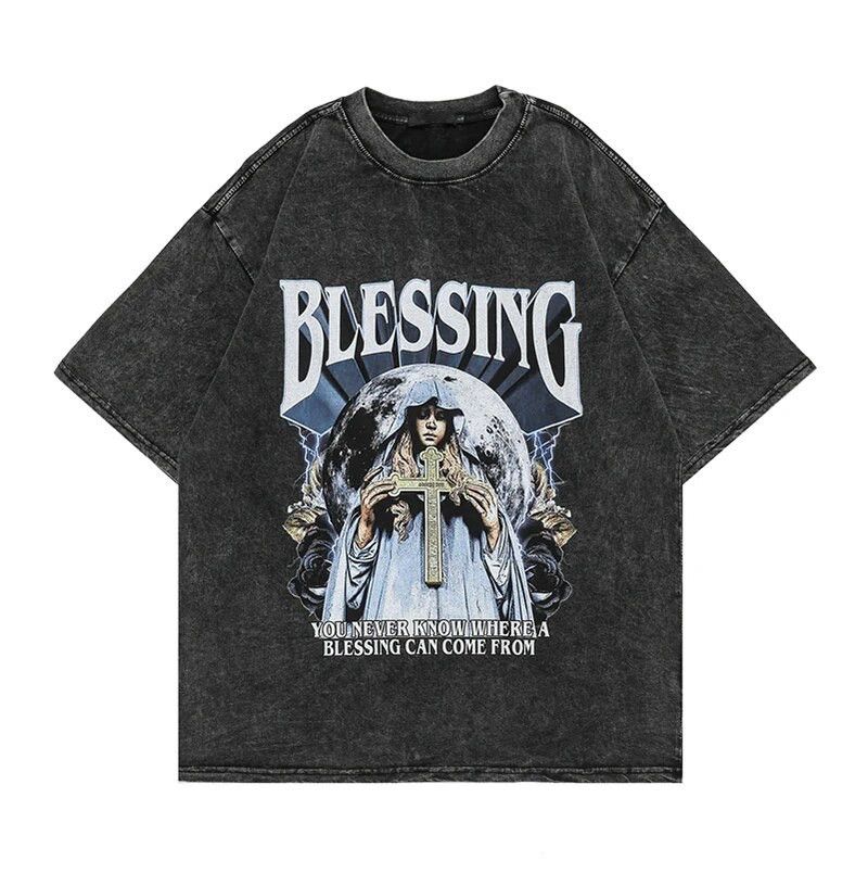 Street Cross Pattern Oversized Graphic Tee