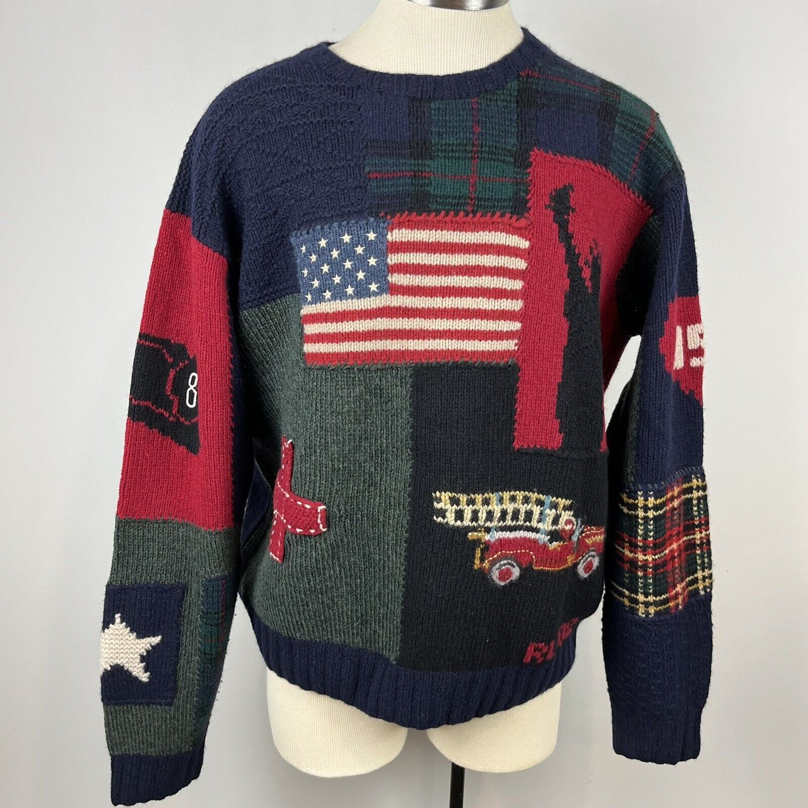 Polo Ralph Lauren Vintage Polo Ralph Lauren 9/11 FDNY Tribute Patchwork Knit Size US XL / EU 56 / 4 - 1 Thumbnail