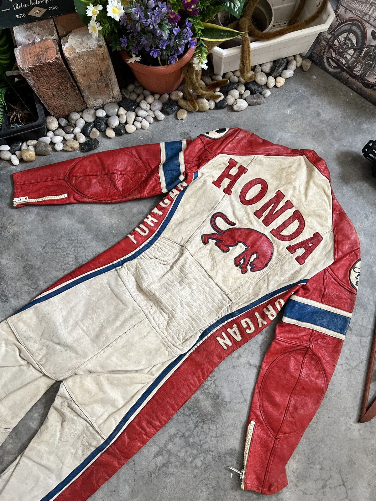 Leather × Vintage Vintage 🖤 Honda Furygan Fully Leather Racing Overalls Size US 32 / EU 48 - 4 Thumbnail