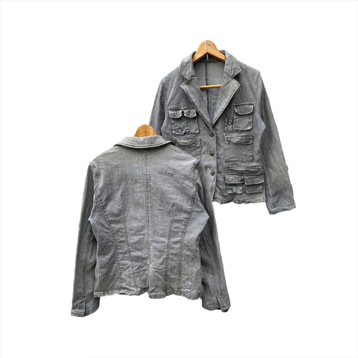 Japanese Brand SUN FADDED MULTI POCKET DENIM JACKET DISTRESSED FADDED GREY Size US S / EU 44-46 / 1 - 1 Thumbnail