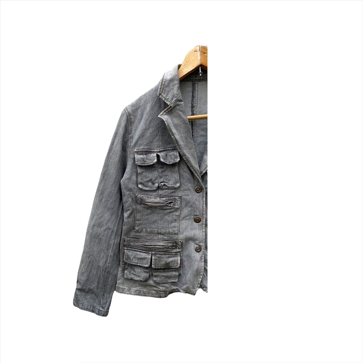 Japanese Brand SUN FADDED MULTI POCKET DENIM JACKET DISTRESSED FADDED GREY Size US S / EU 44-46 / 1 - 4 Thumbnail
