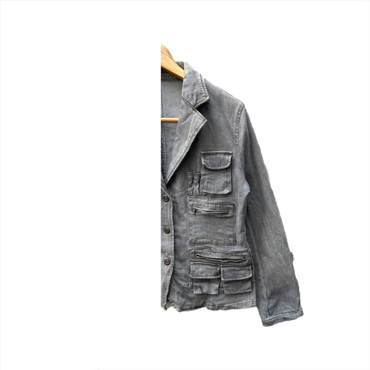 Japanese Brand SUN FADDED MULTI POCKET DENIM JACKET DISTRESSED FADDED GREY Size US S / EU 44-46 / 1 - 5 Thumbnail