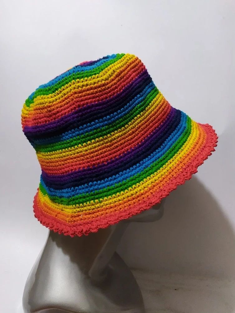 Other 🔥Unknown Japanese Multicolor Bucket Hats crochet Size ONE SIZE - 1 Thumbnail