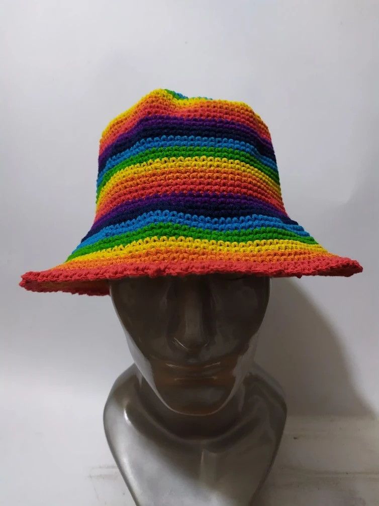 Other 🔥Unknown Japanese Multicolor Bucket Hats crochet Size ONE SIZE - 2 Thumbnail