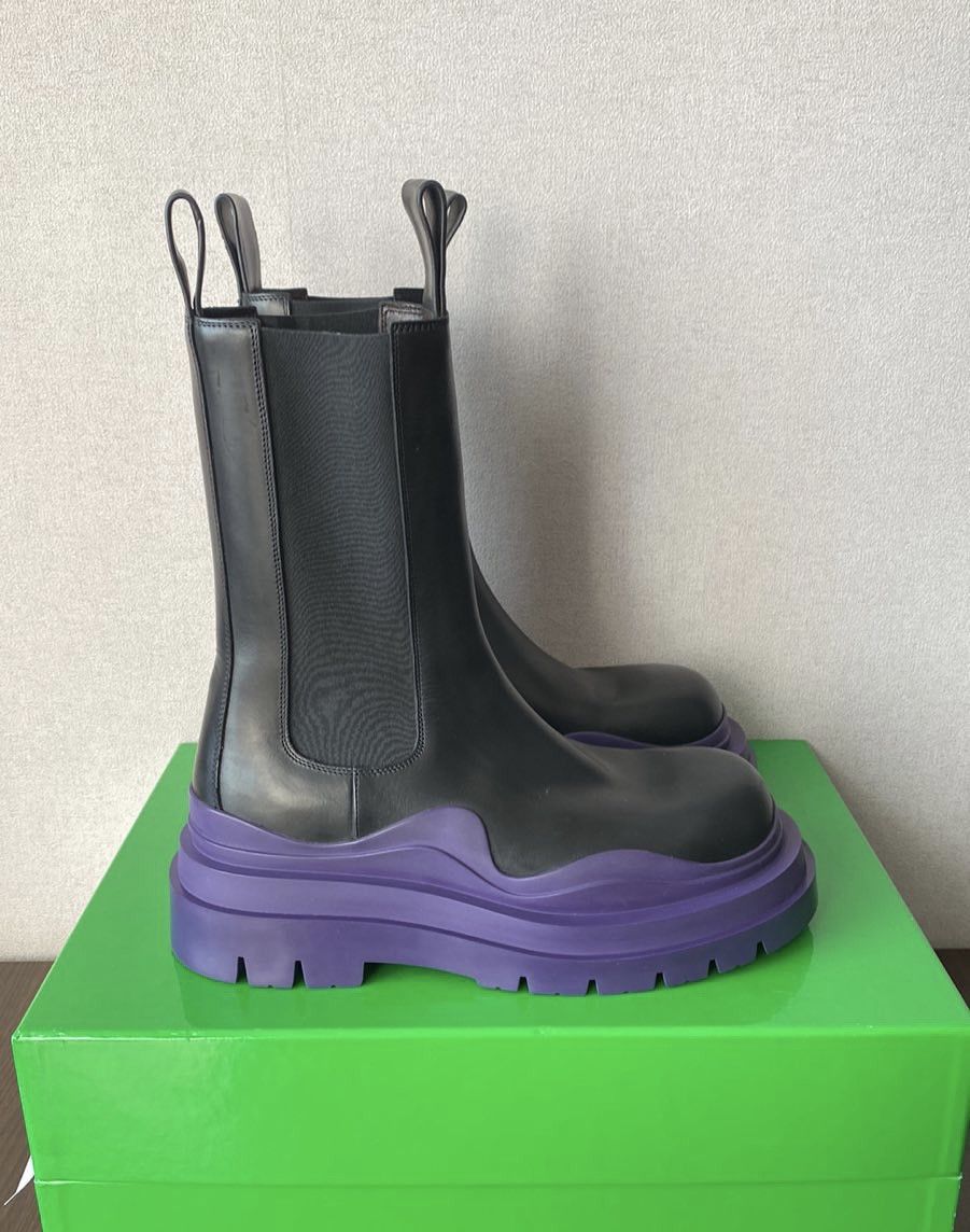 Pre-owned Bottega Veneta Tire Black Purple Boots