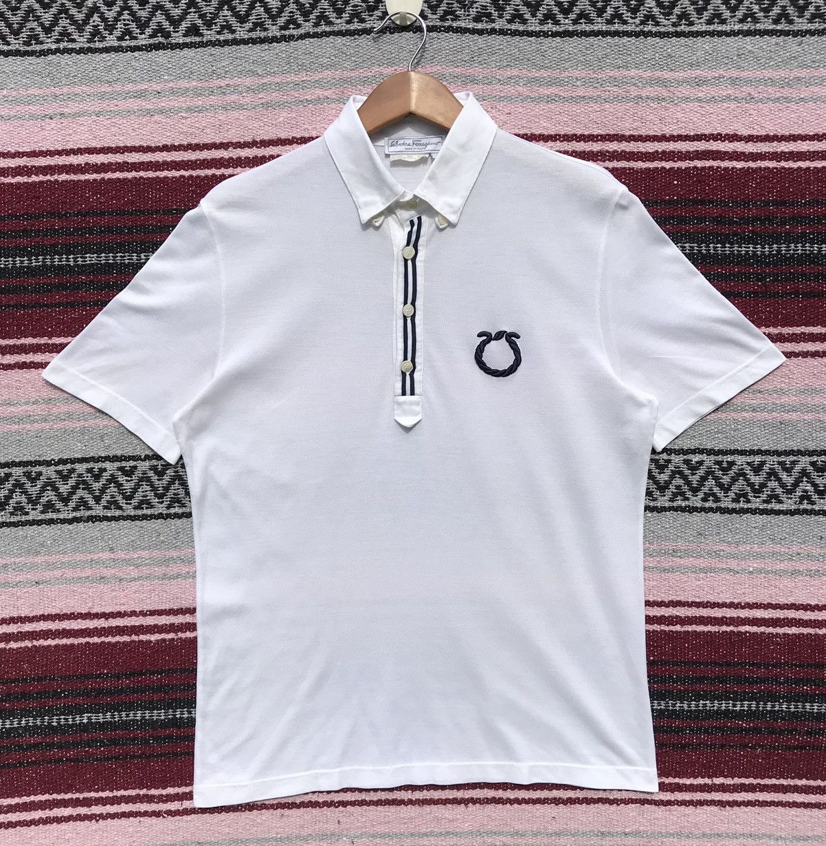 Salvatore Ferragamo × Vintage Vintage 90s Salvatore Ferragamo Polo Tee Salvatore Ferragamo Size US S / EU 44-46 / 1 - 1 Thumbnail