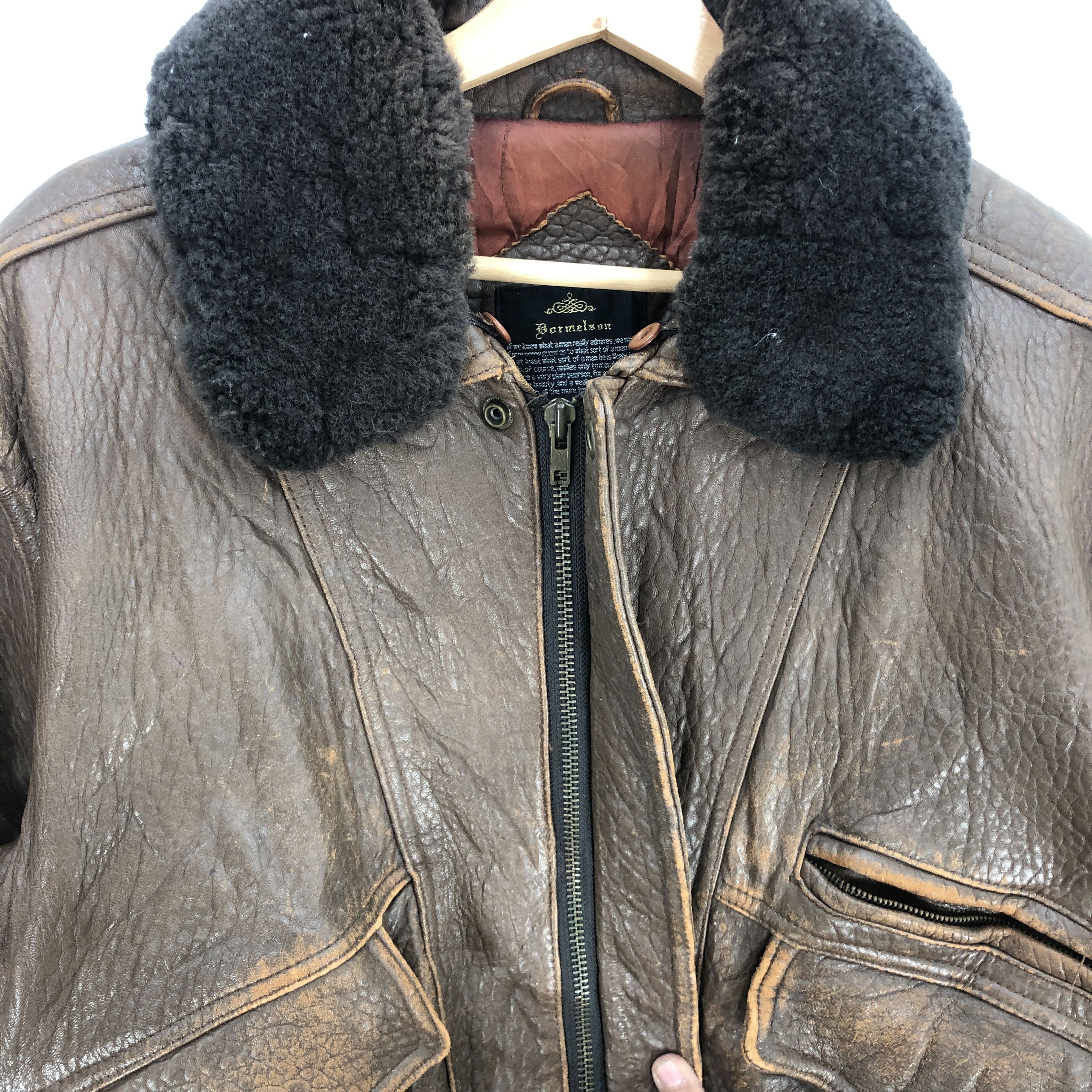 Leather Bormeleon Leather Flight Jacket Sherpa Genuine Leather Size US L / EU 52-54 / 3 - 6 Thumbnail