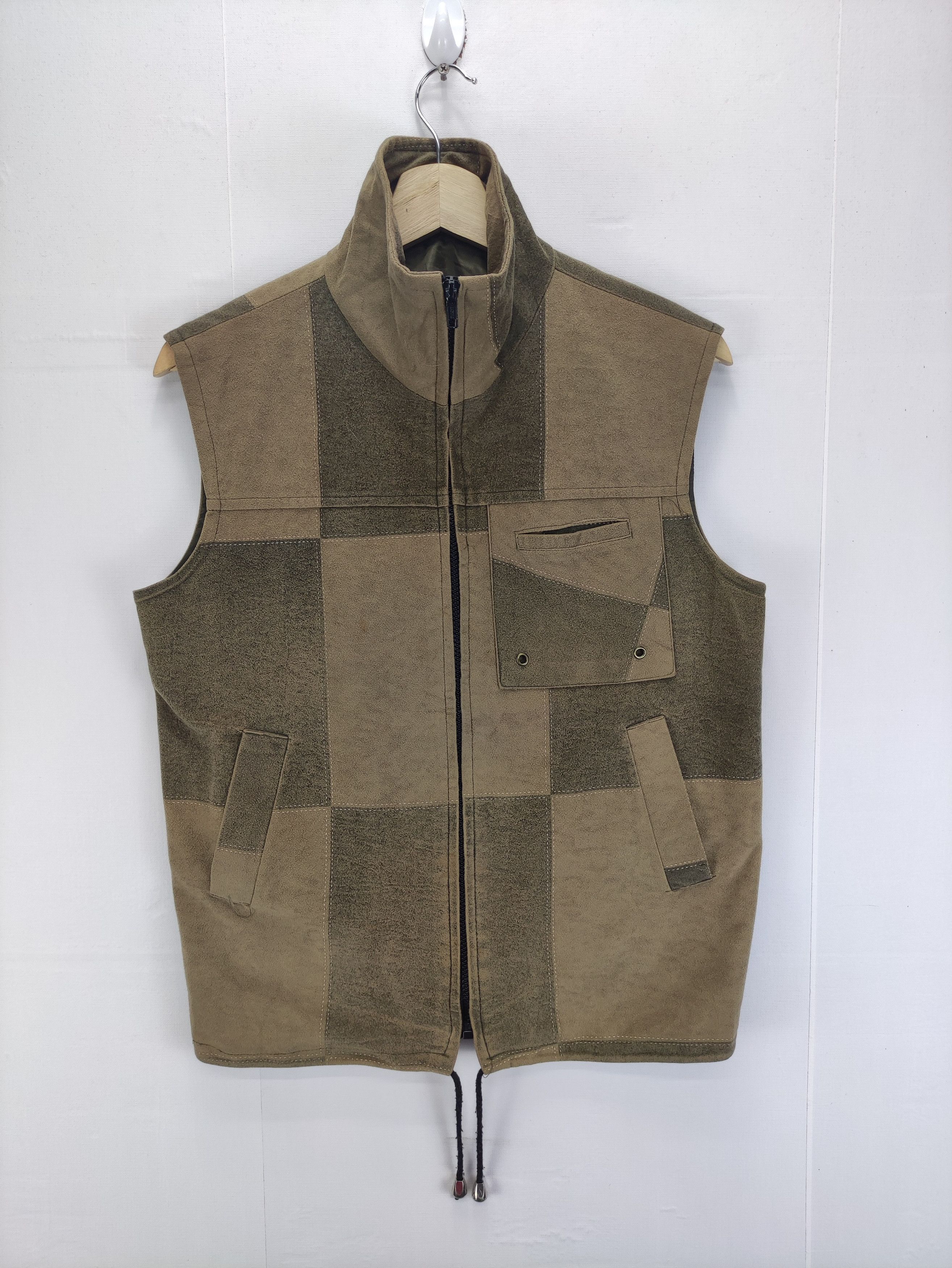 Vintage Vest Zipper Patchwork Style By Unbrand