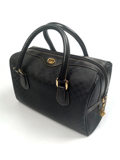 Vintage GUCCI Black Leather Doctor Bag, c.1980s.