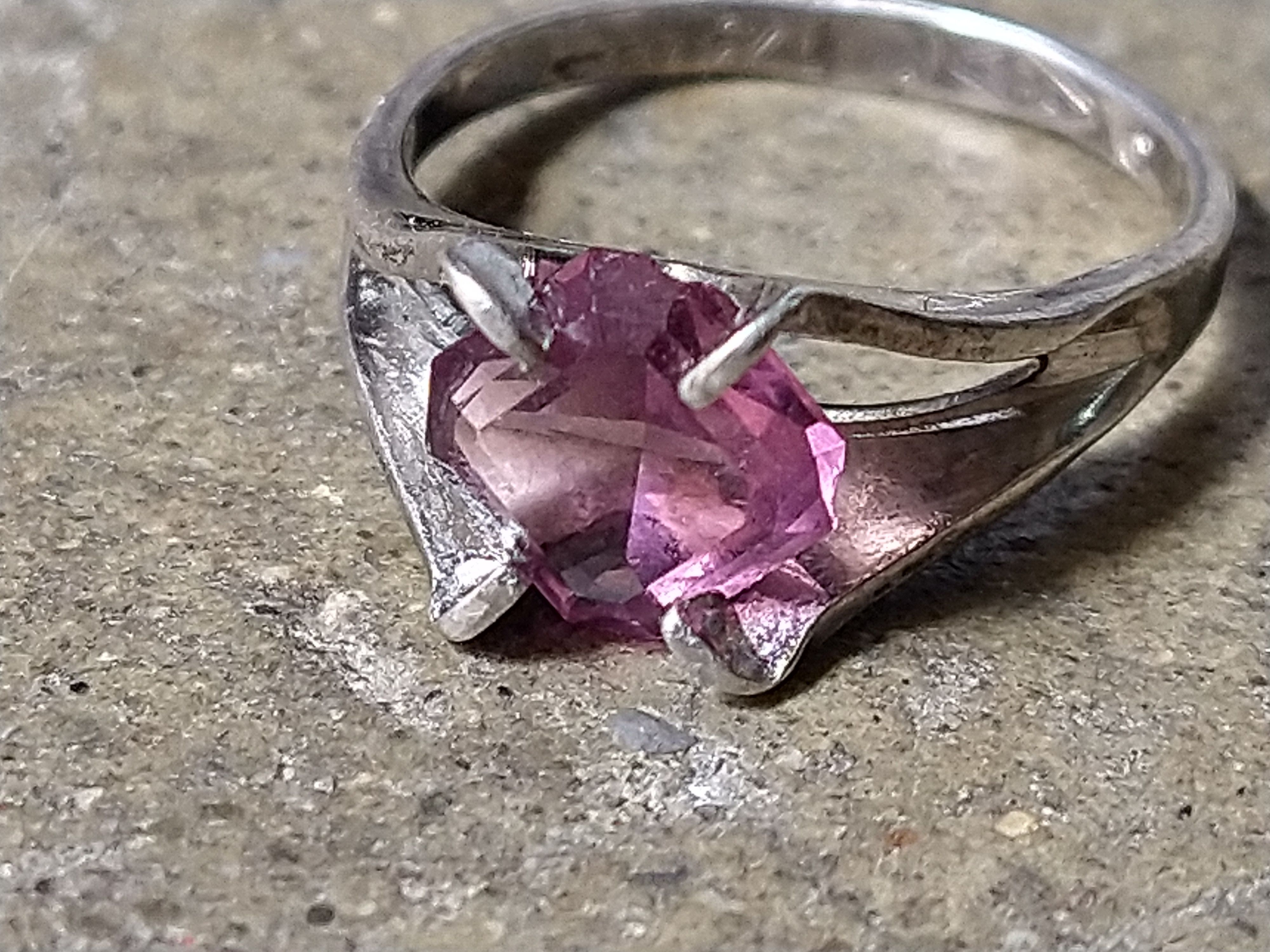 Jewelry × Sterling Silver × Vintage Vintage Sterling Silver Ring Size 5.75 Purple Glass Square Size ONE SIZE - 5 Thumbnail