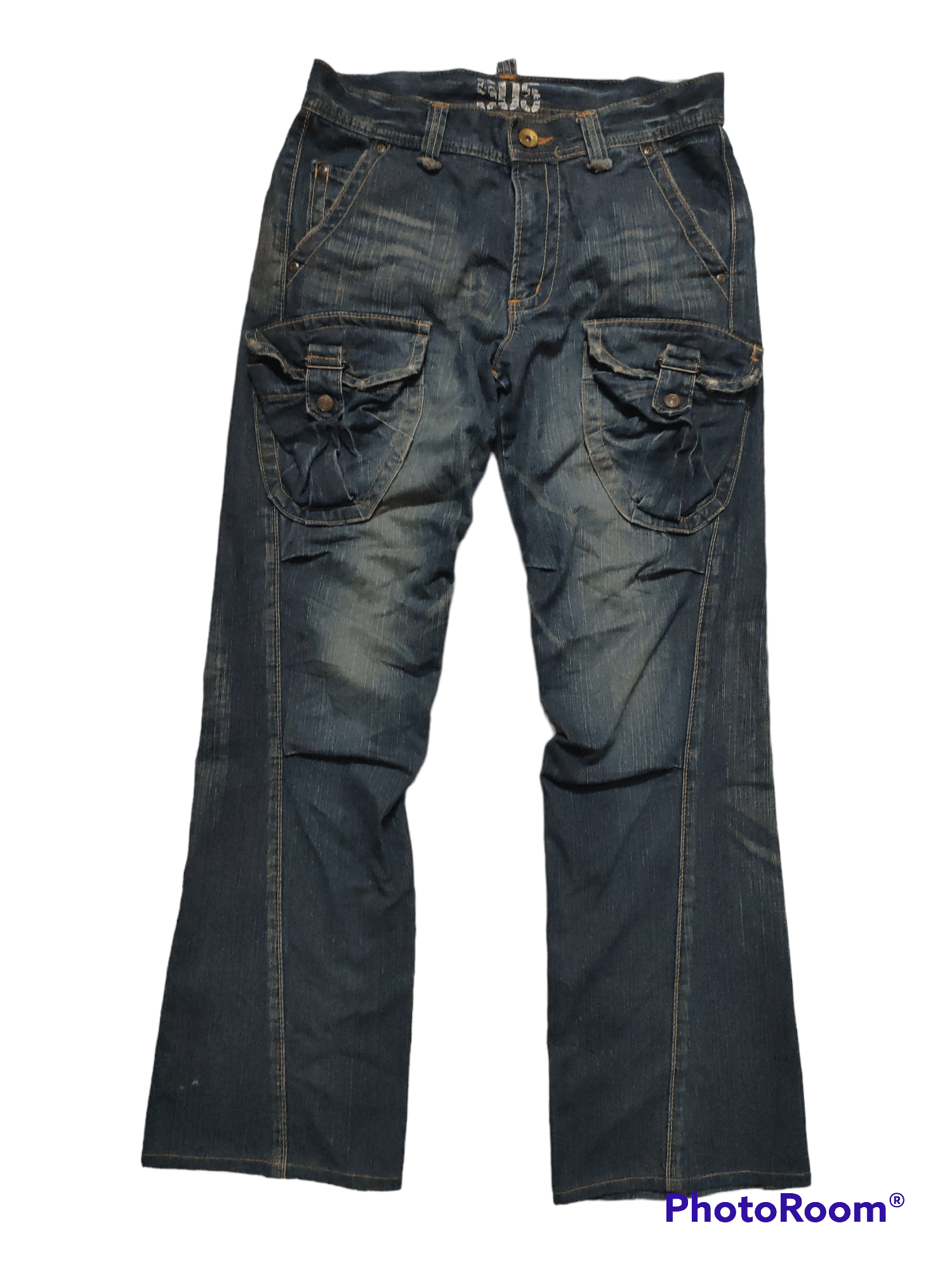 image of Archival Clothing Flare Denime Distressed By Edwin Six Pocket in Blue Distressed, Men's (Size 33)