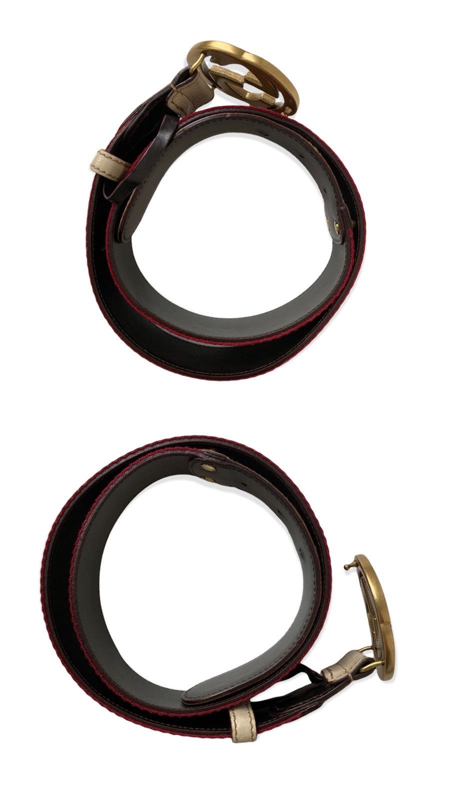 Gucci GUCCI STRIP RED GREEN LEATHER BELT WEB GOLD INTERLOCKING Size 30 - 3 Thumbnail