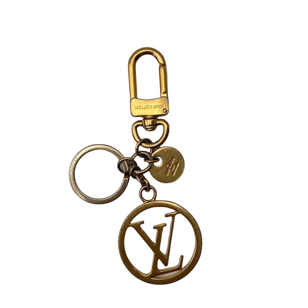 Auth Louis Vuitton Gold LV Circle M68000 Key Ring Bag Charm