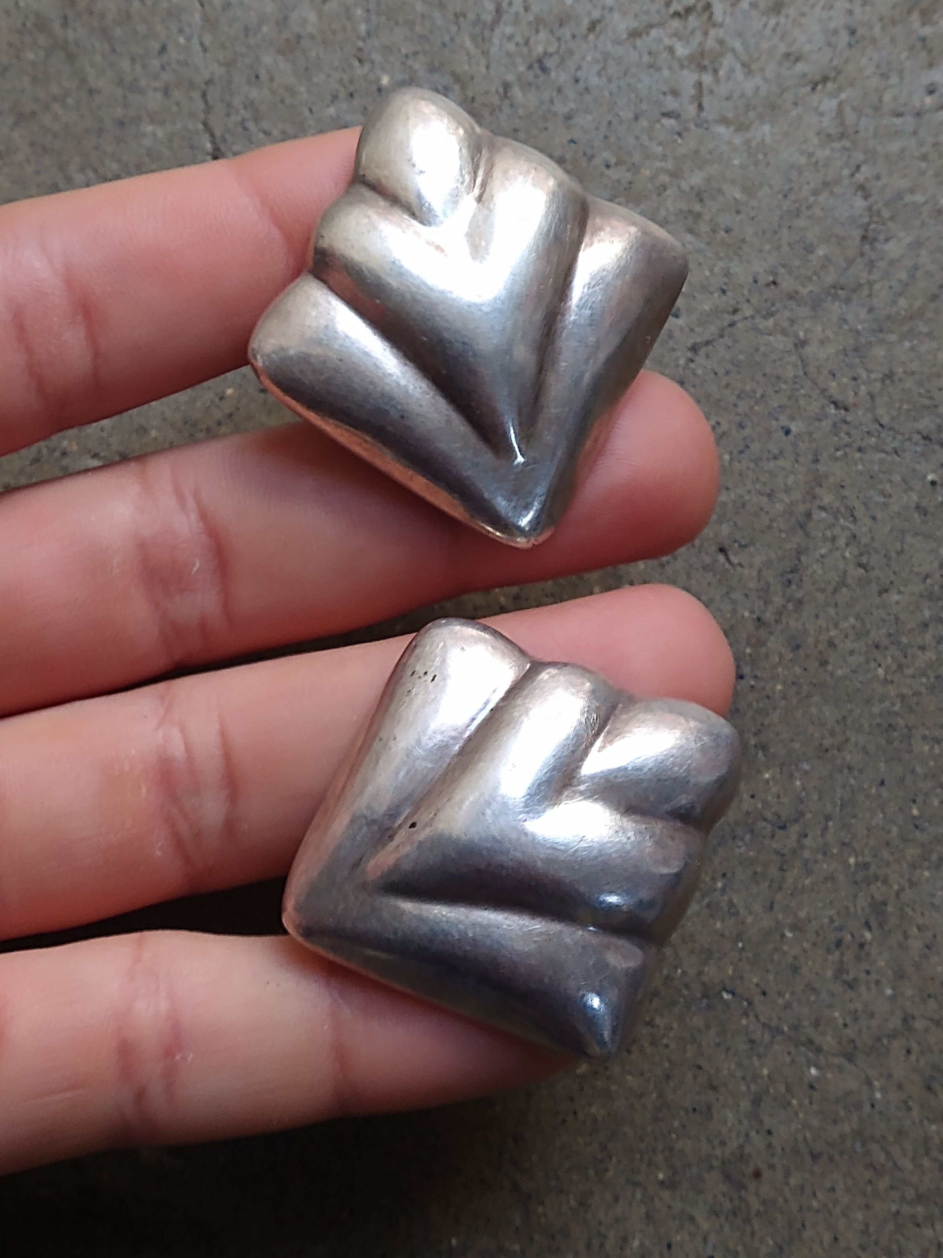 Jewelry Vintage Sterling Silver Earrings Taxco Mexico Modern Clip On Size ONE SIZE - 10 Thumbnail